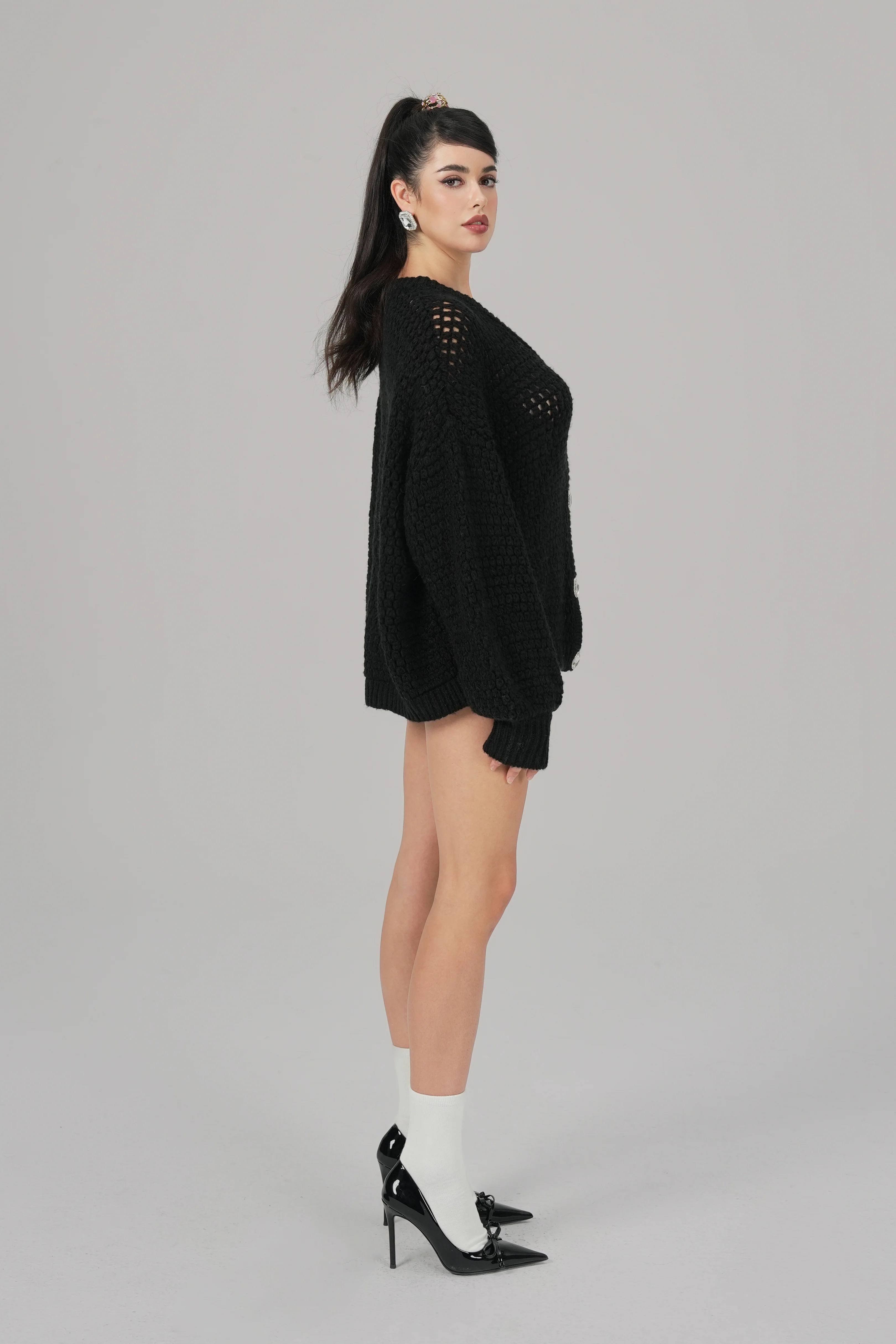 Alexis Cardigan + Scarf Set (Black)