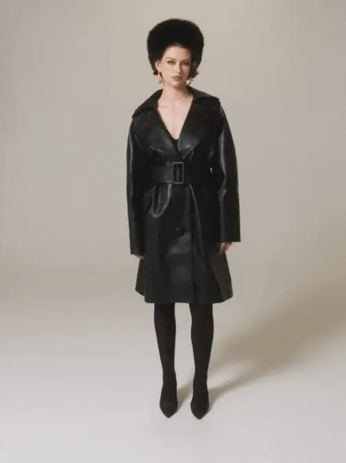 Keira Leather Trench Coat (Black) (Final Sale)