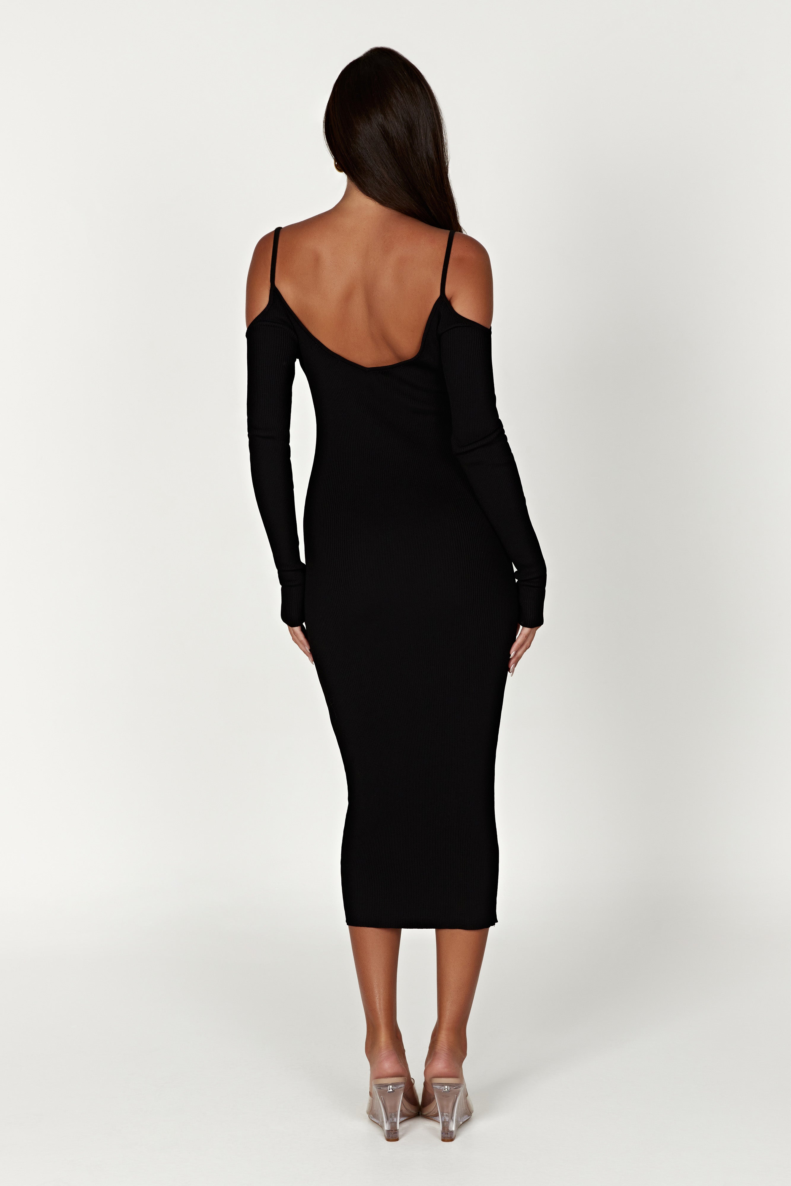 Shea Off Shoulder Knit Midi Dress - Black