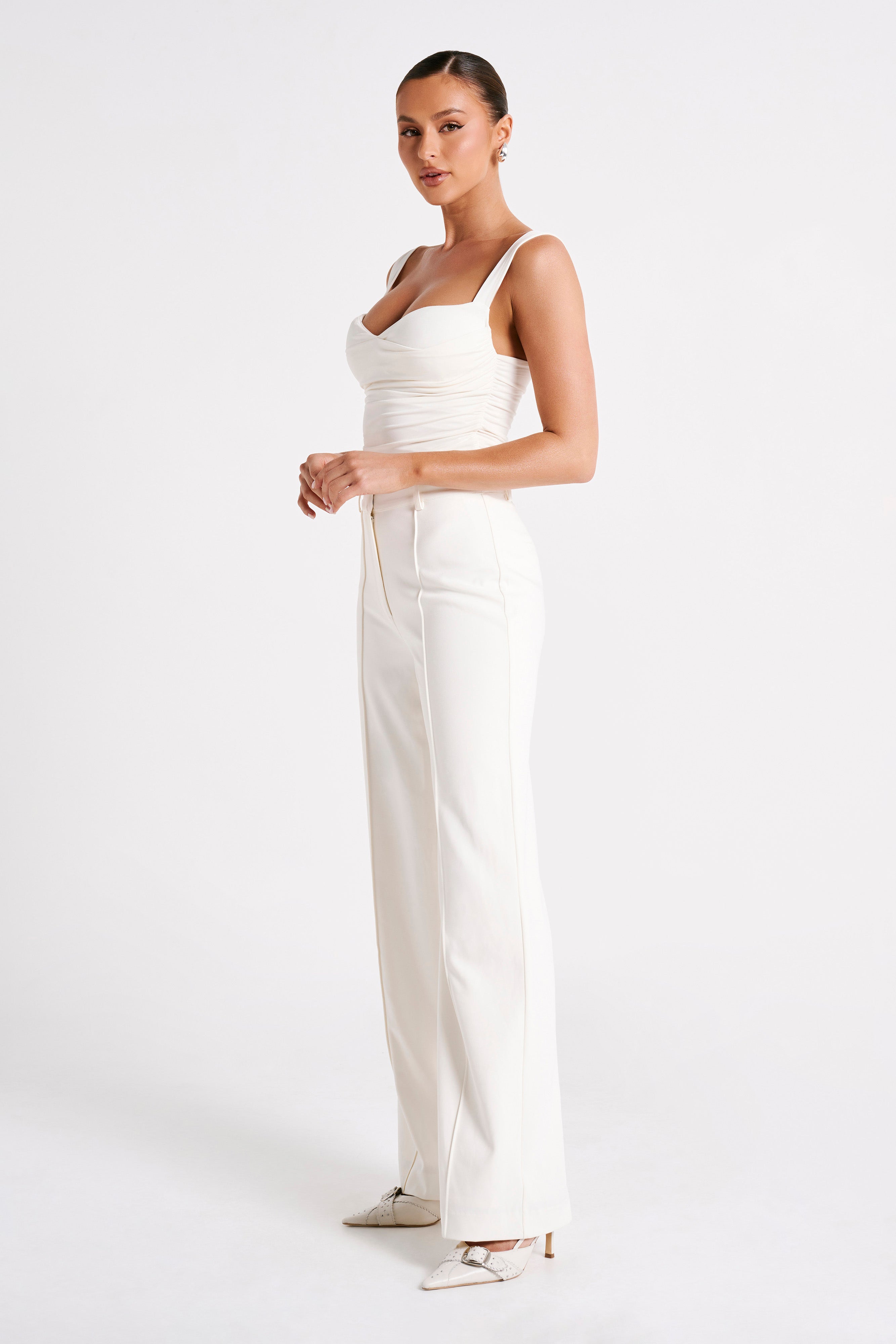 Hailey Slinky Long Line Sweetheart Top - Ivory