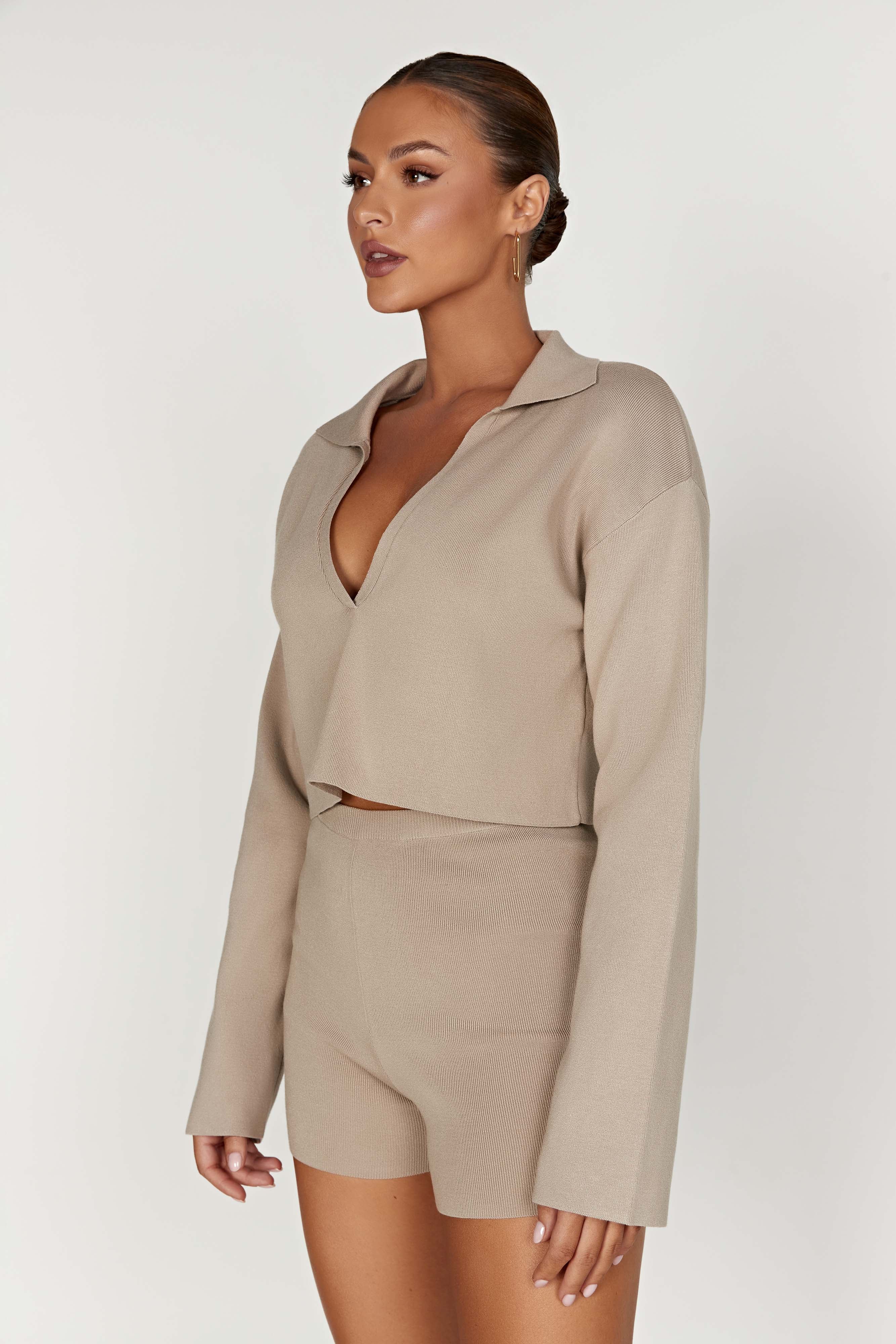 Lennox Collared Knit Jumper - Taupe