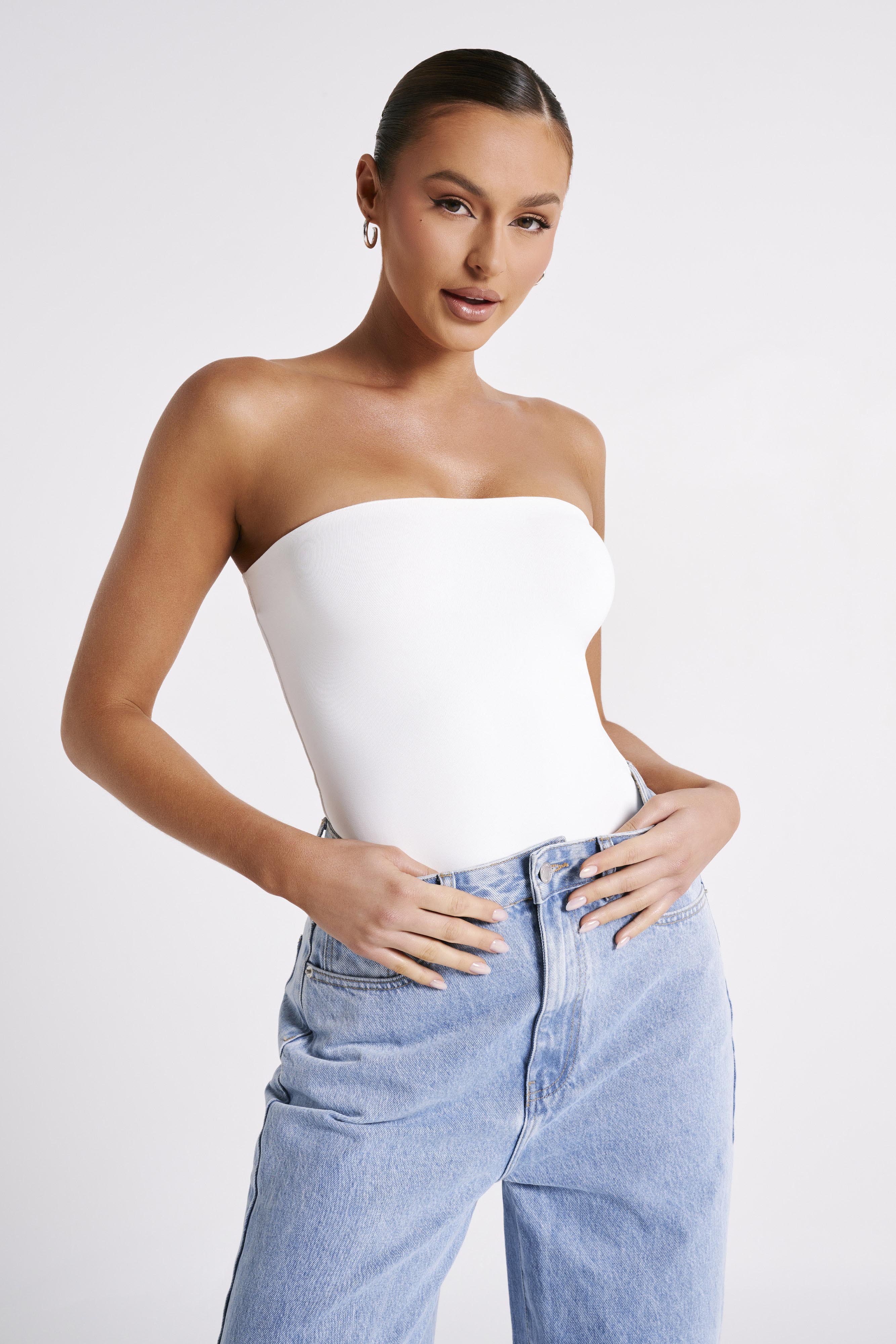 Leighton Recycled Nylon Strapless Bodysuit - White