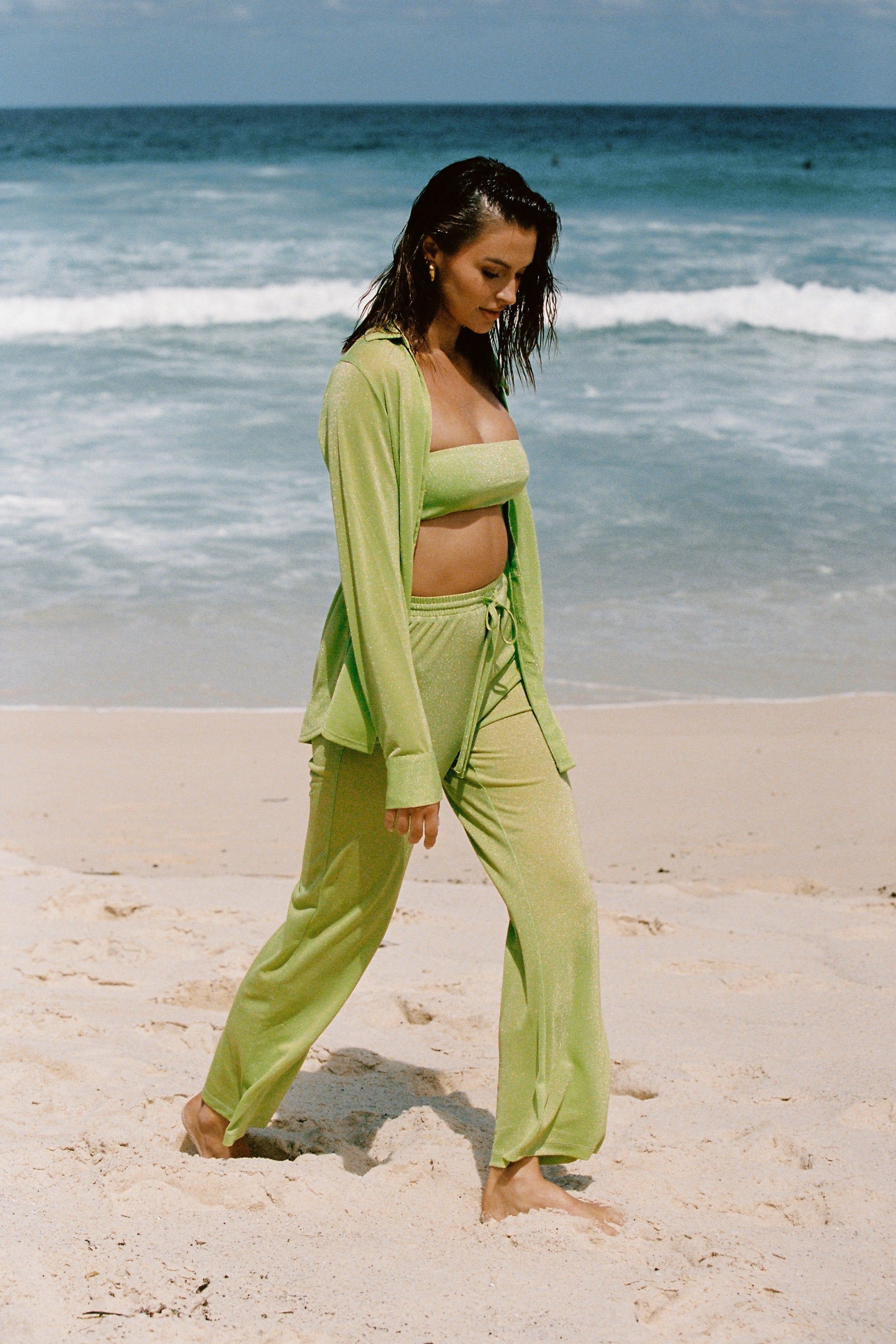 Lucille Shimmer Swim Cover Up Pants - Lime Sparkle