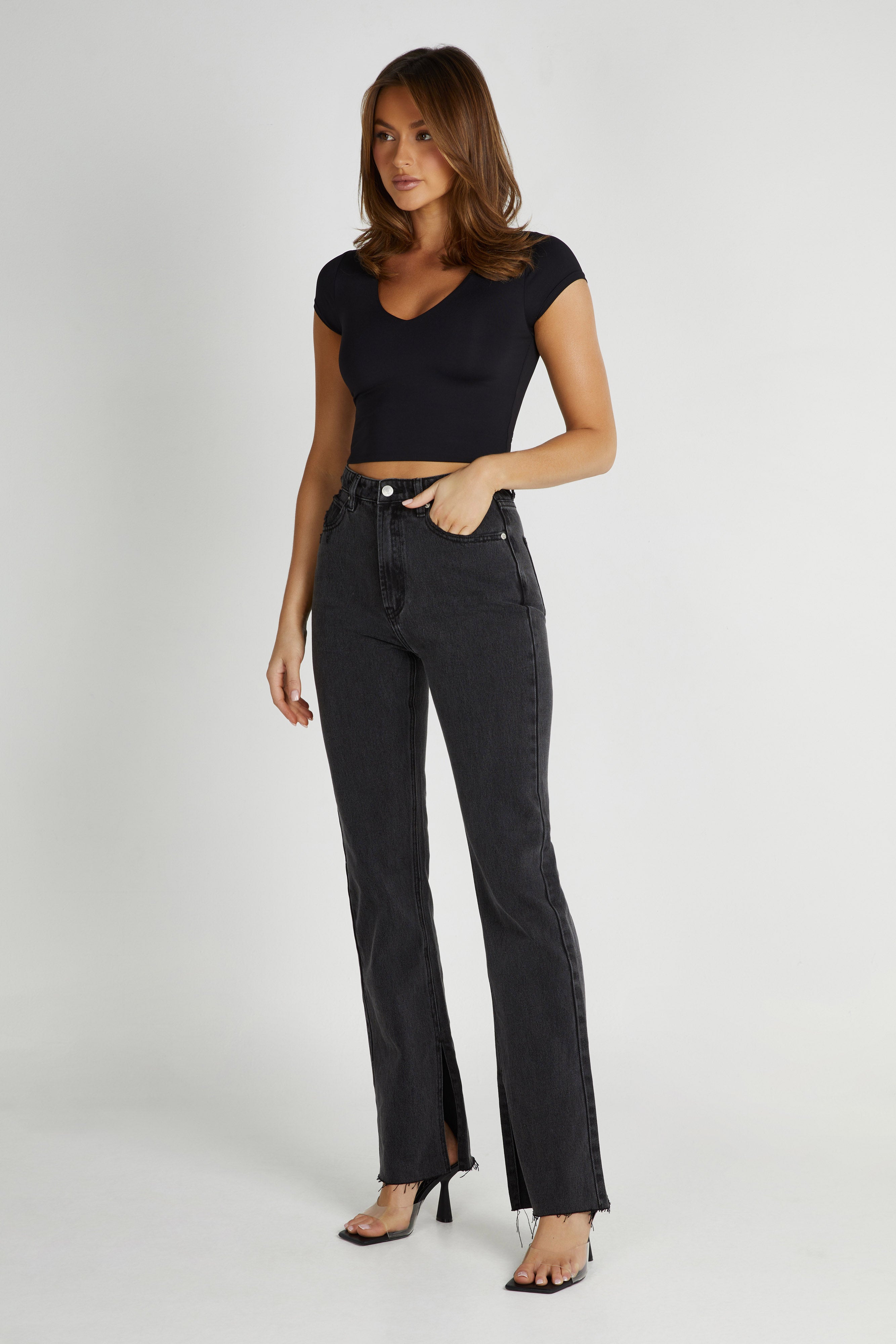 Olympia Recycled Nylon V Neck Top - Black