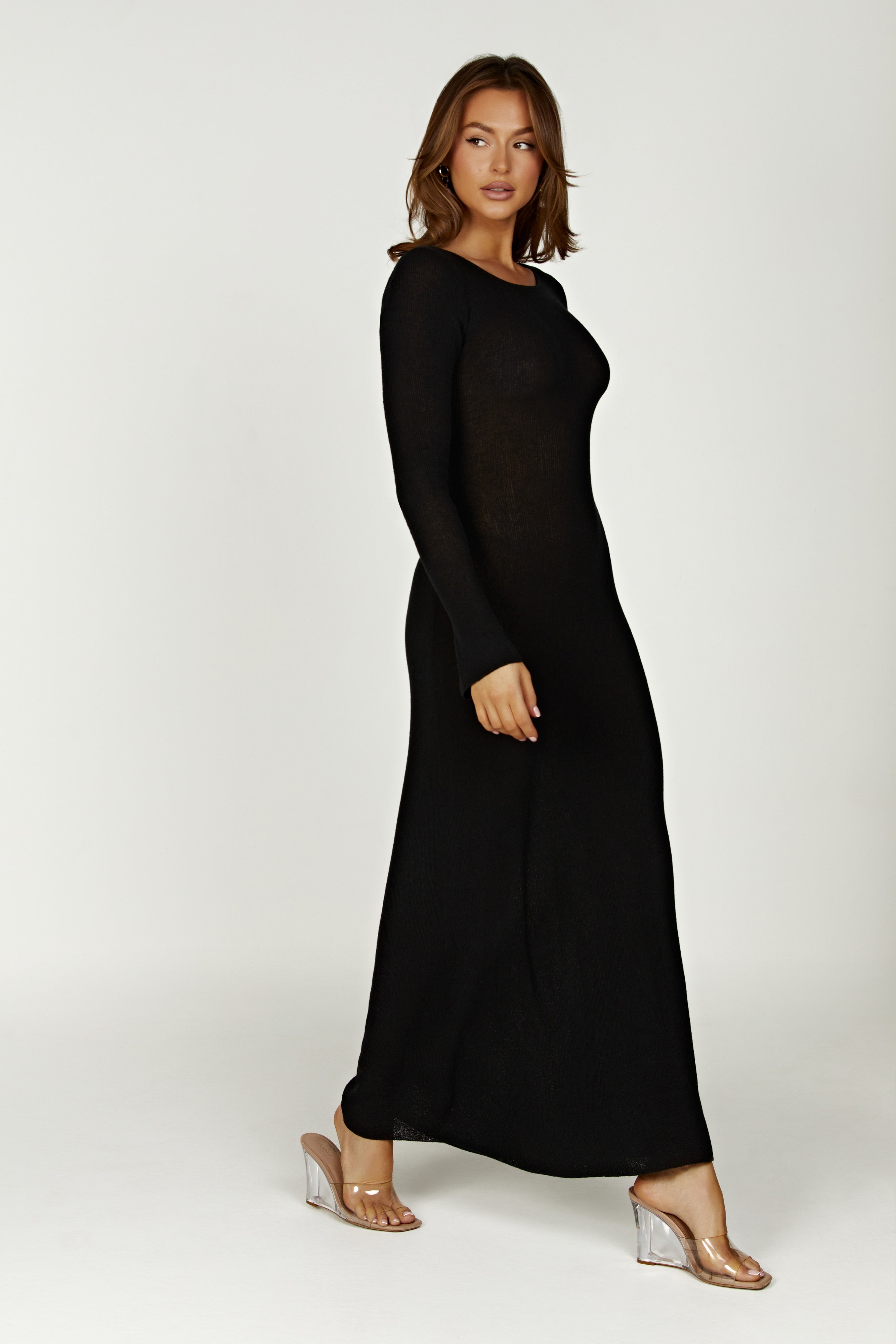 Talia Maxi Open Back Knit Dress - Black