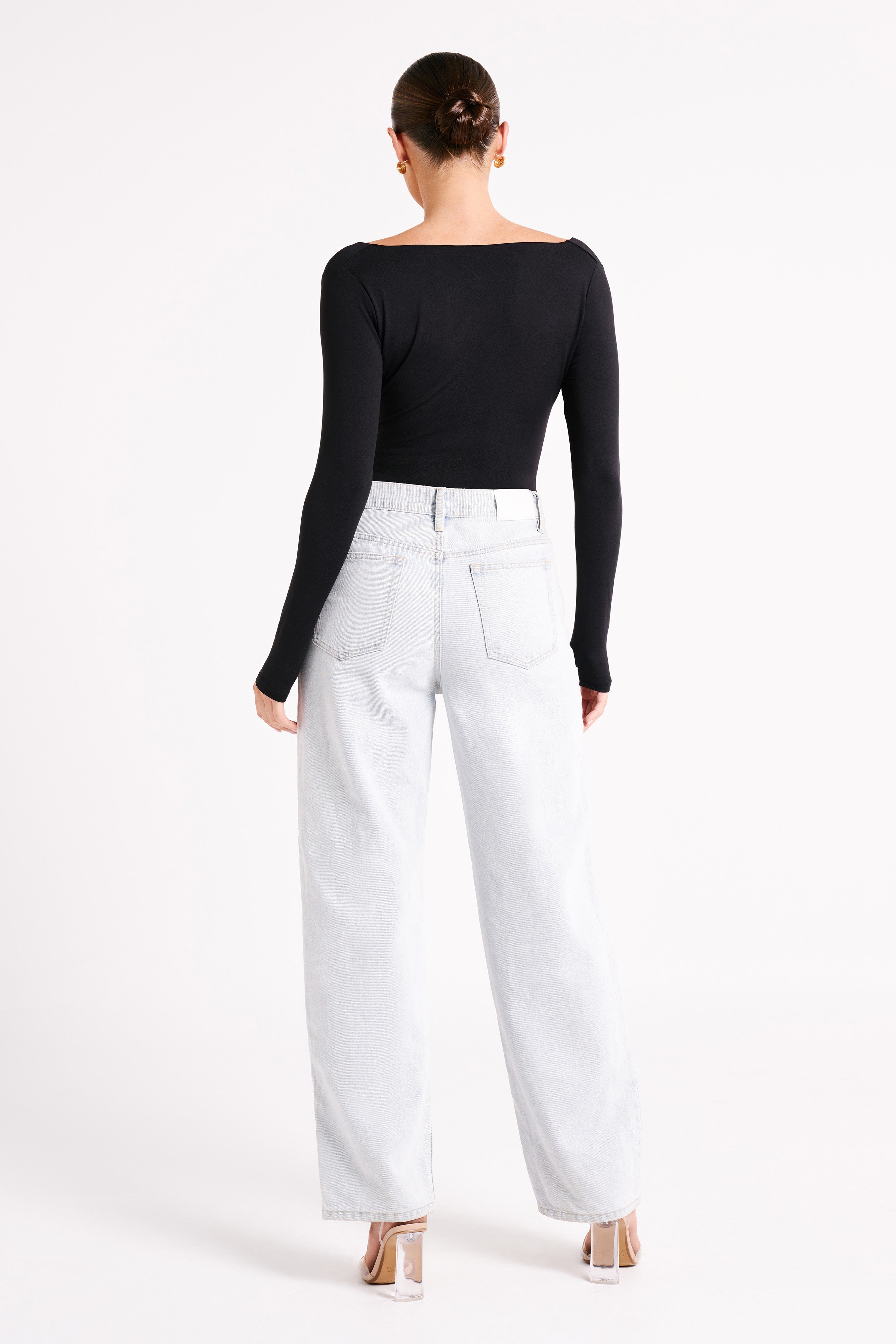 Eviana Recycled Nylon Draped Bodysuit - Black