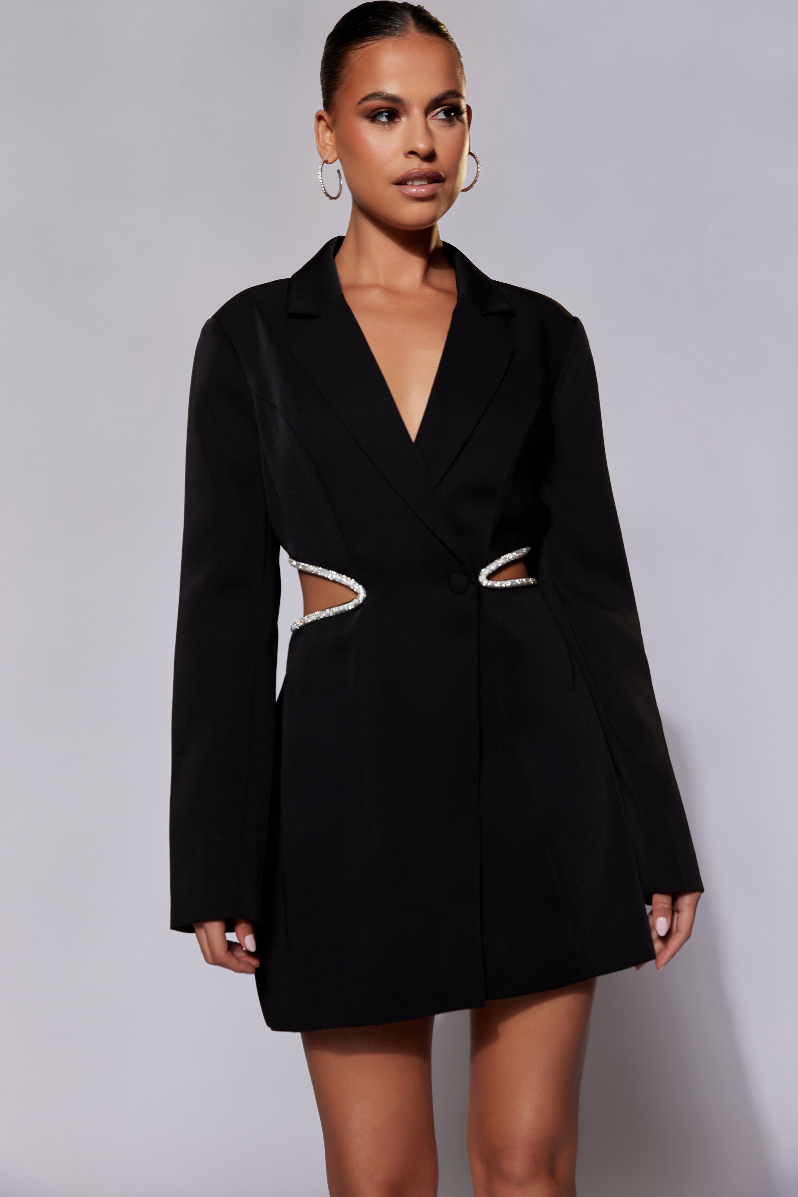 Shyann Diamante Cut Out Blazer Dress - Black