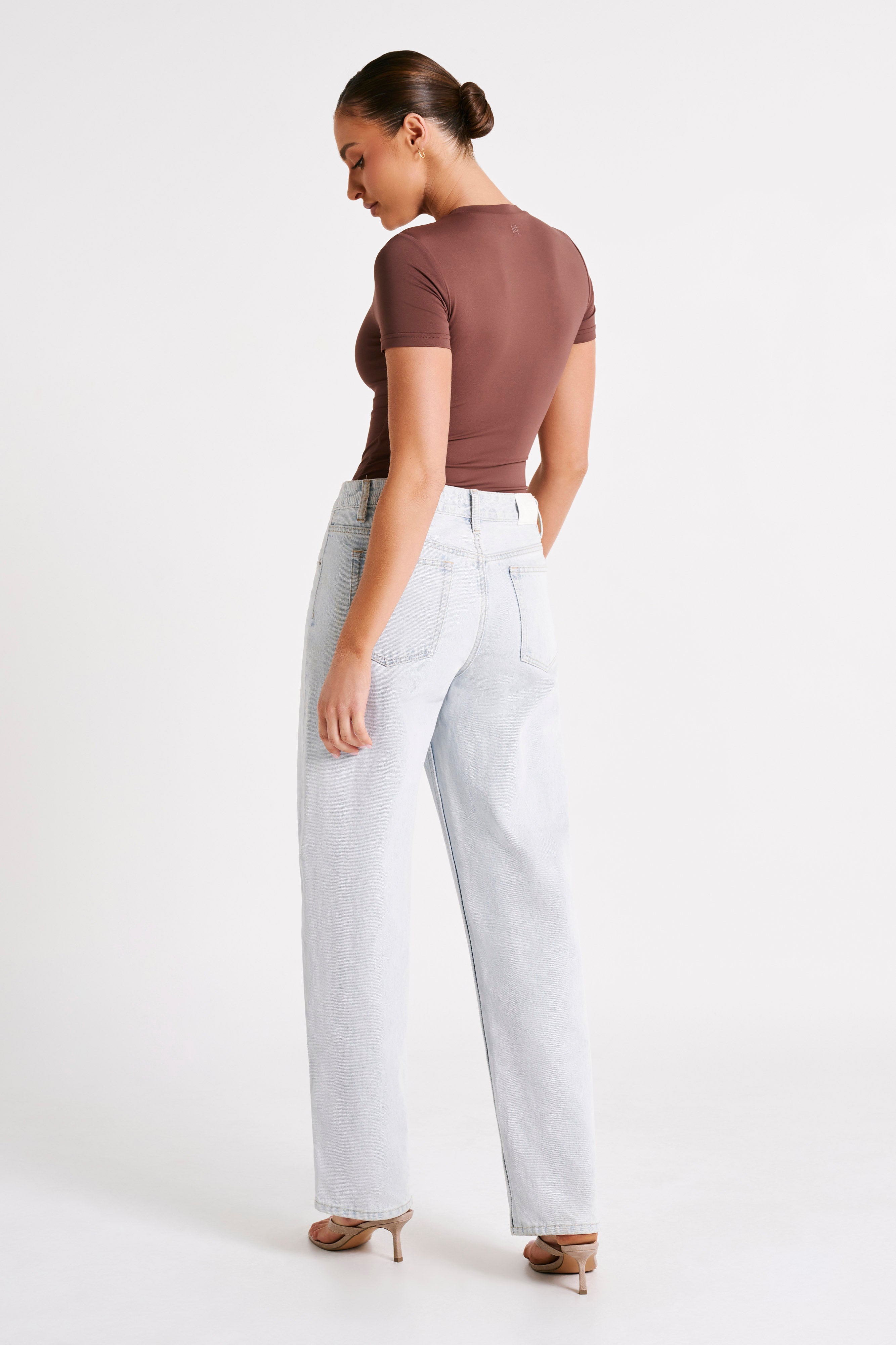 Francesca Recycled Nylon Crew Neck Short Sleeve Bodysuit - Mocha