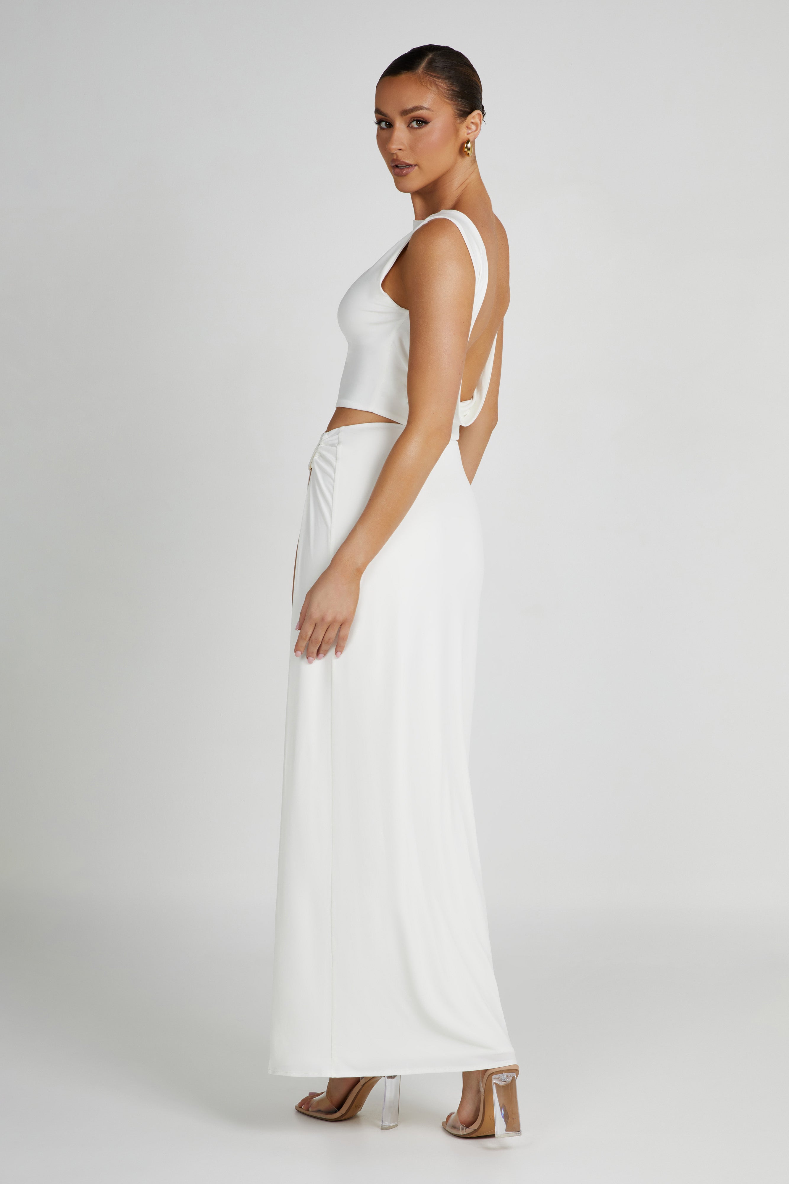 Suri Slinky Maxi Skirt With Hardware - White