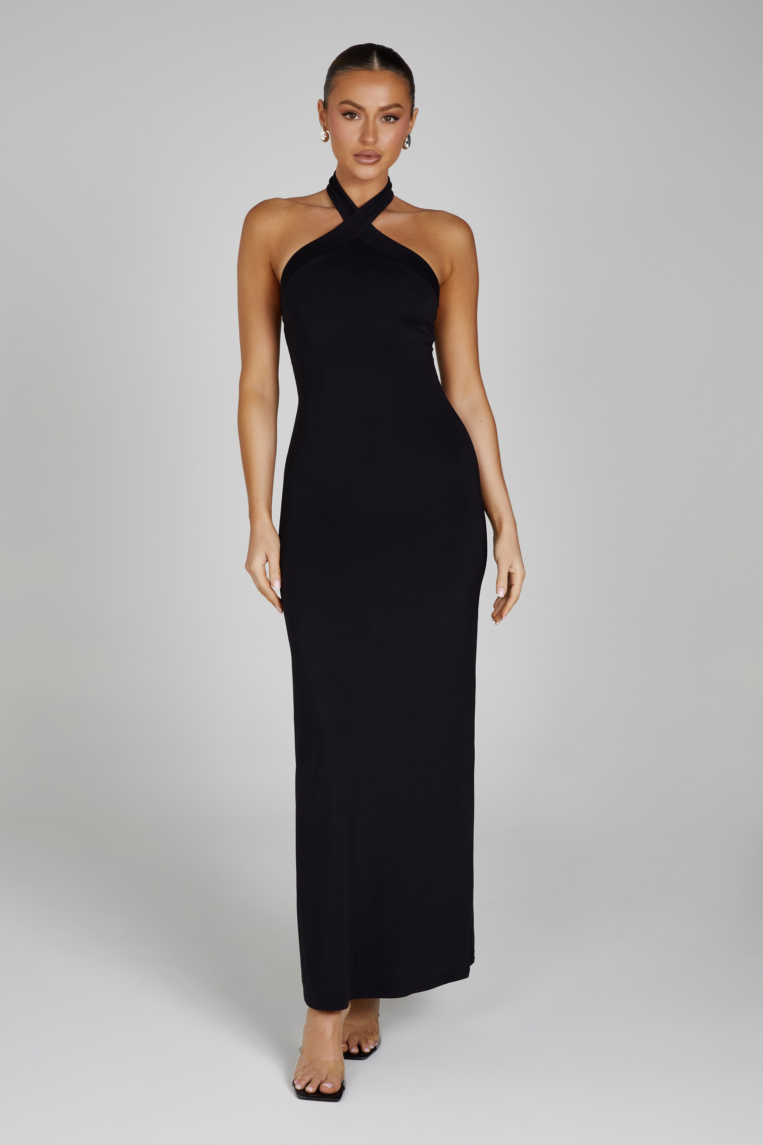 Kimberley Recycled Nylon Halter Maxi Dress - Black