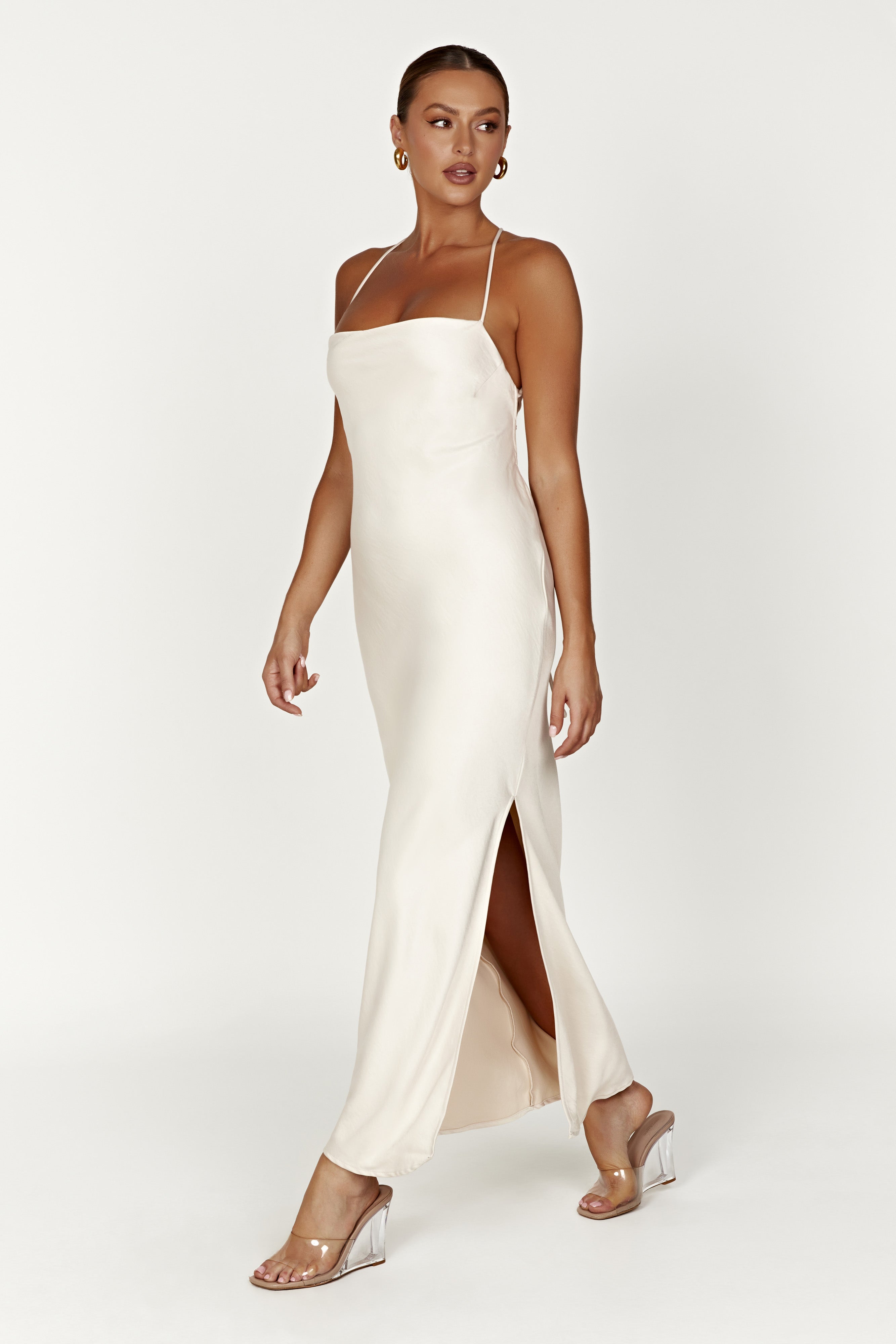 Sydney Straight Neck Slip Maxi Dress - Cream