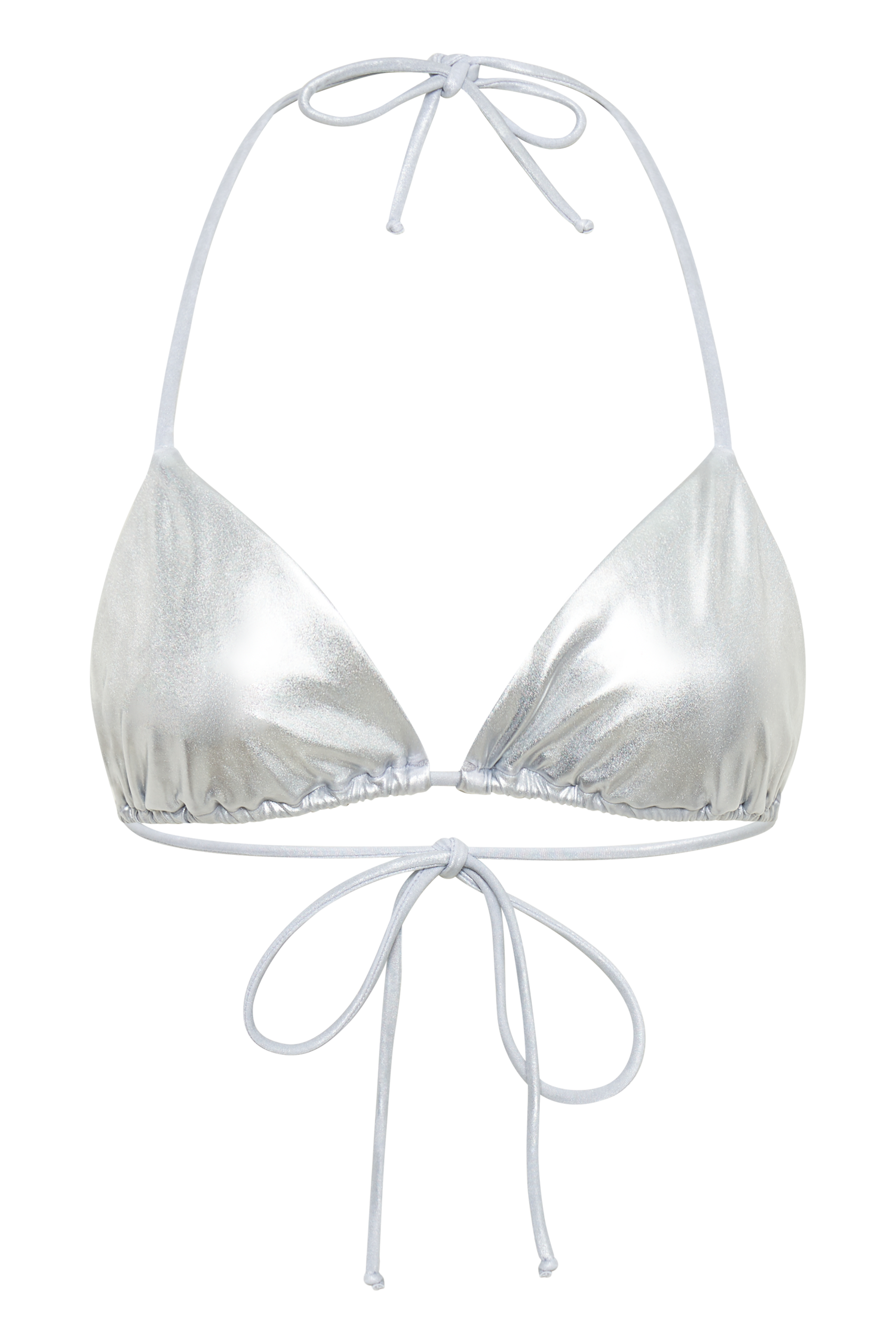 Ariel Metallic Triangle Tie Up Bikini Top - Silver