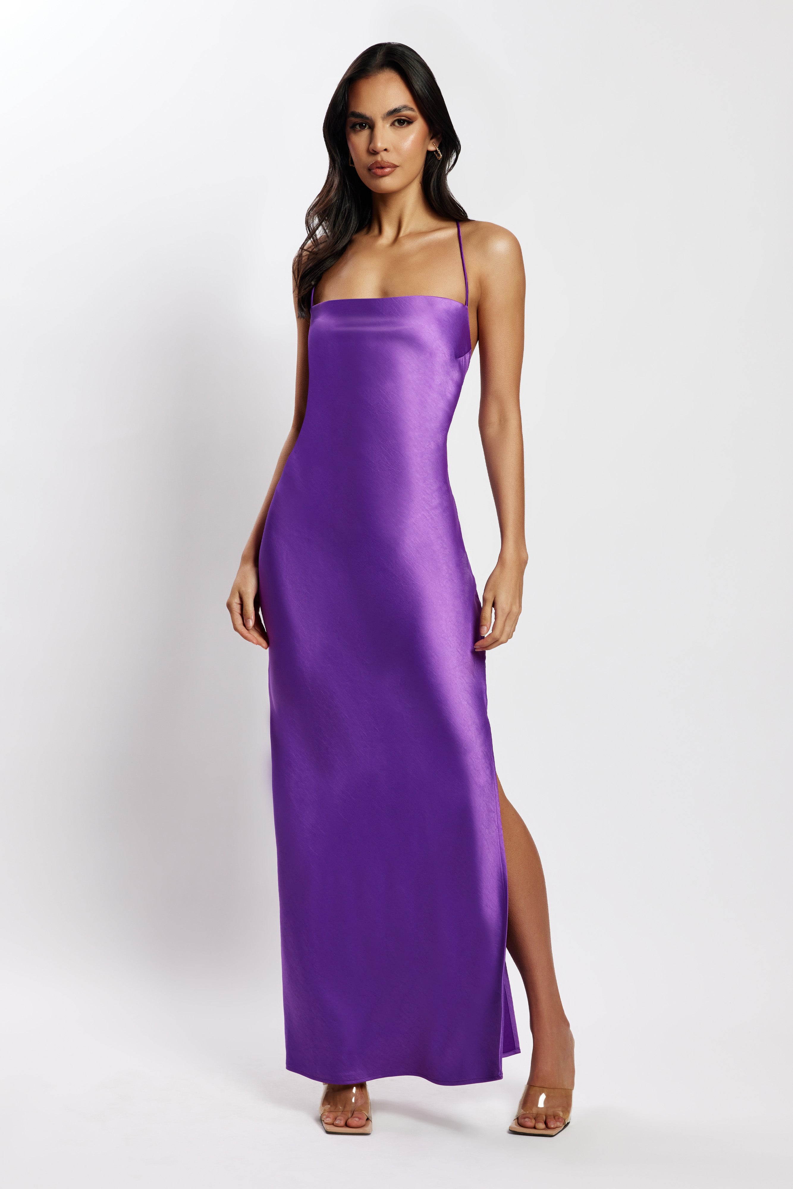 Sydney Straight Neck Slip Maxi Dress - Purple