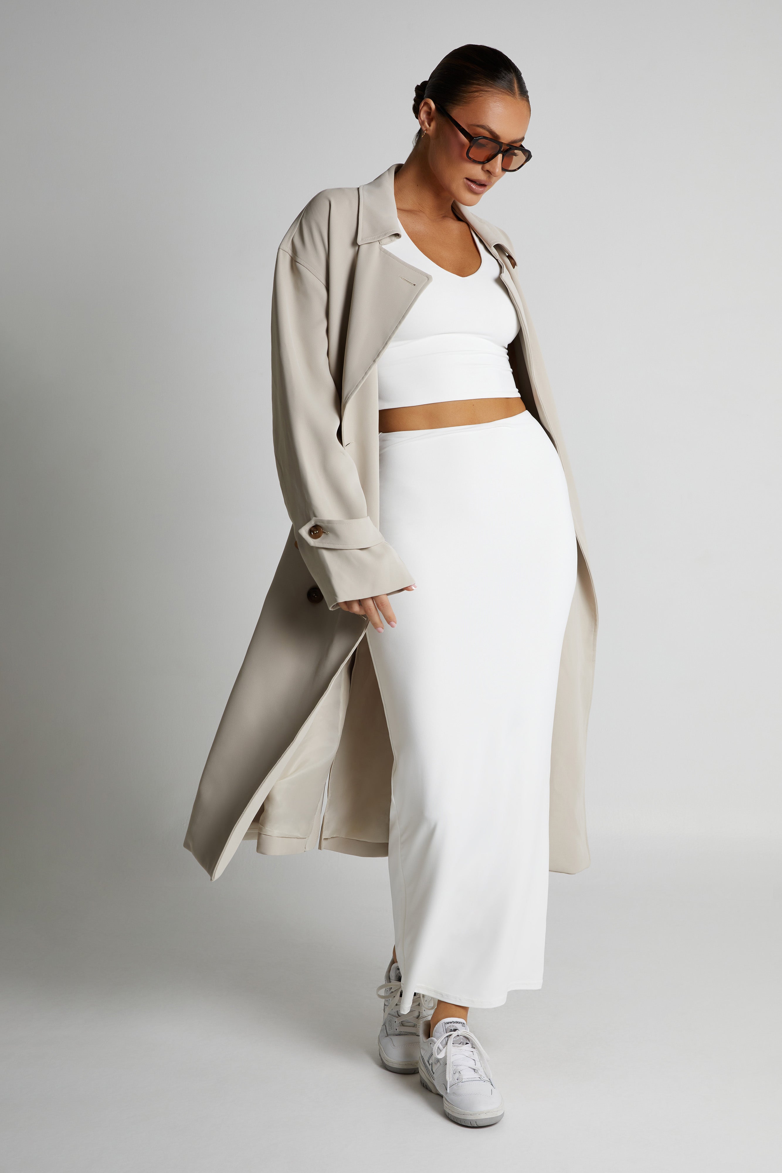 Olympia Recycled Nylon Fishtail Maxi Skirt - White