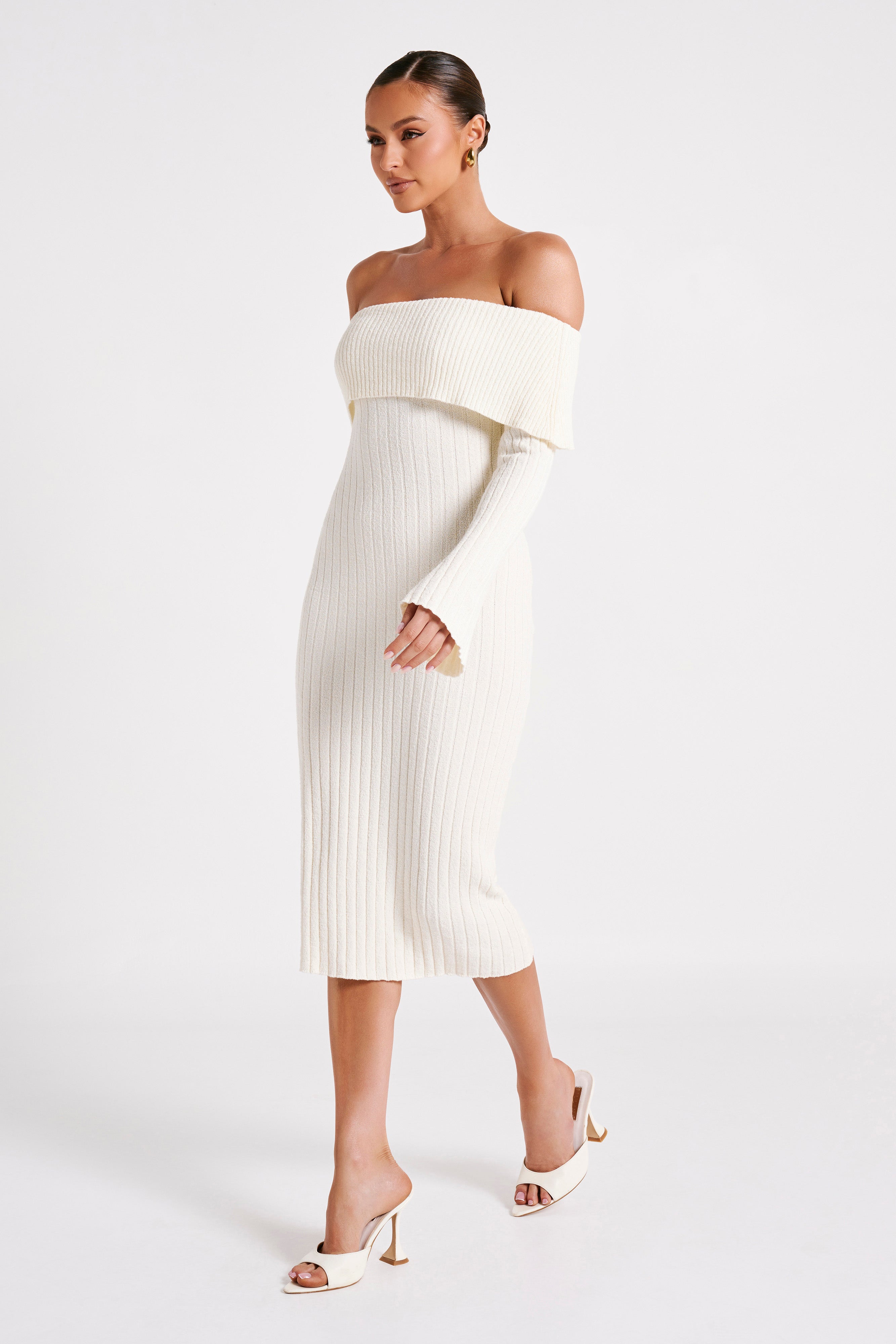 Stefania Off Shoulder Knit Dress - White