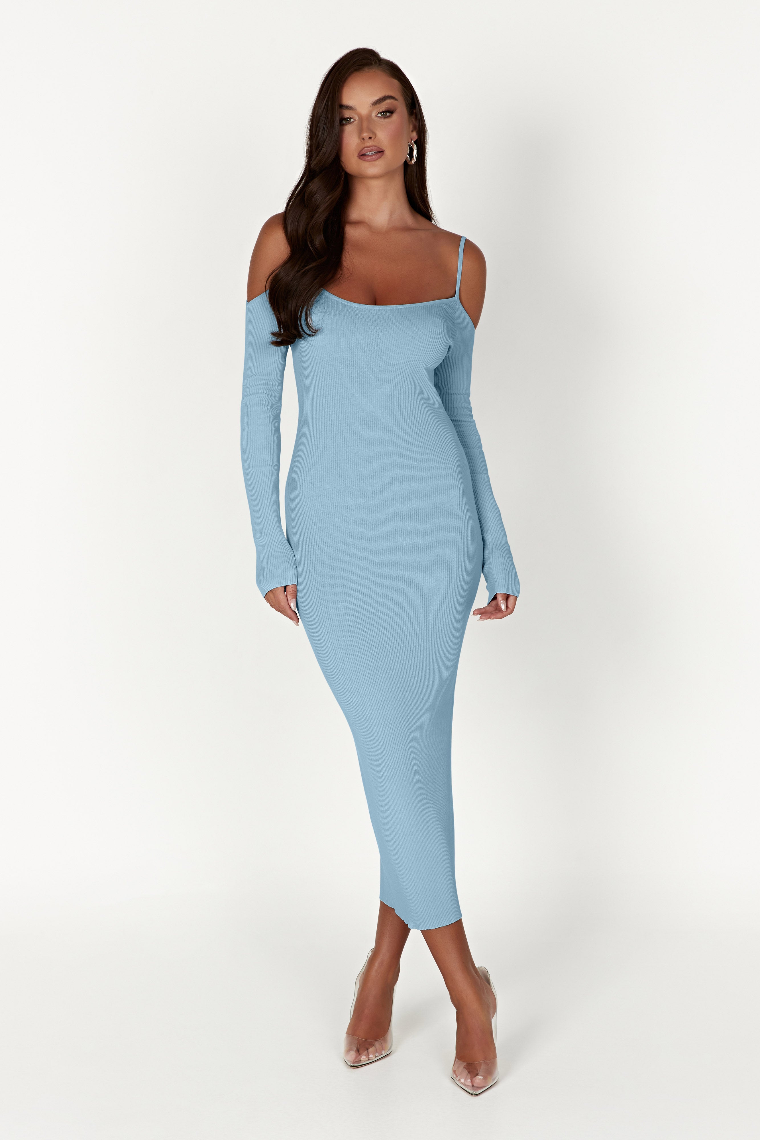 Shea Off Shoulder Knit Midi Dress - Powder Blue