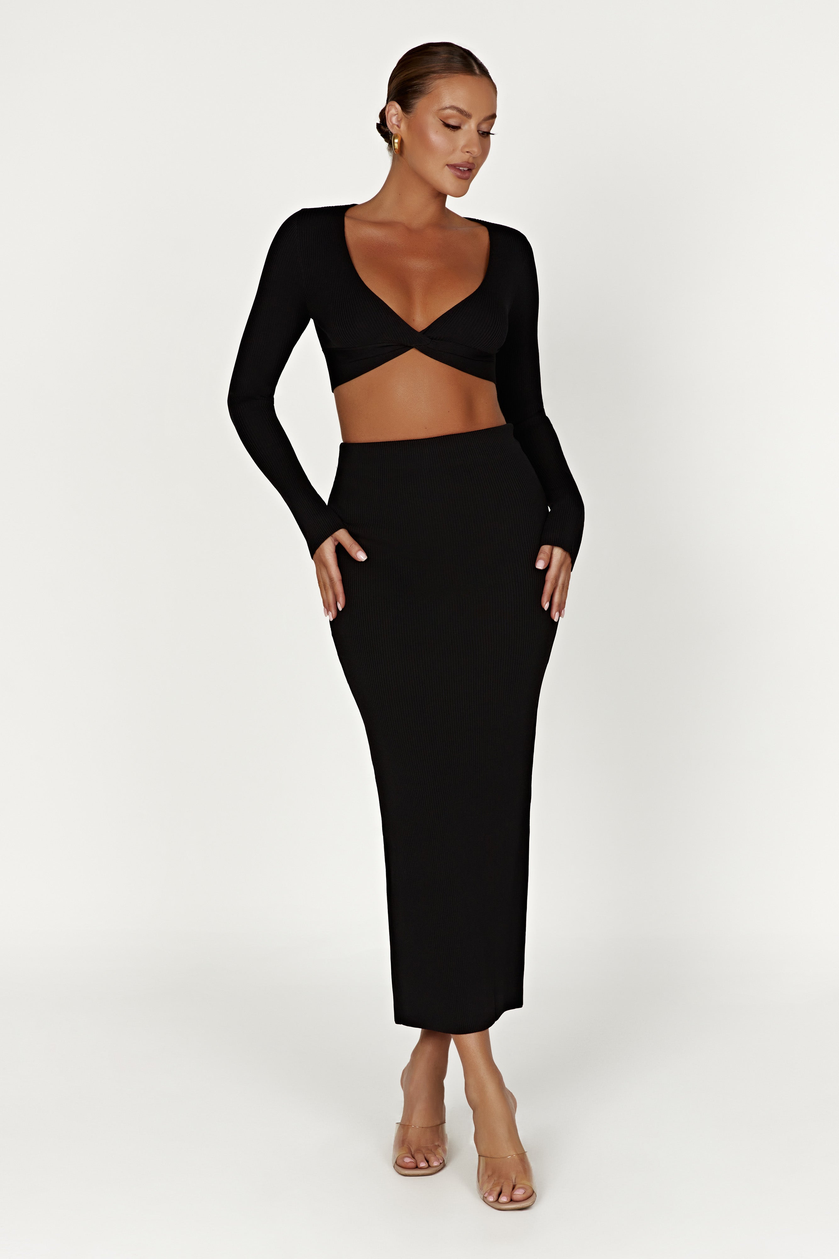 Kaesha Split Maxi Knitted Skirt - Black