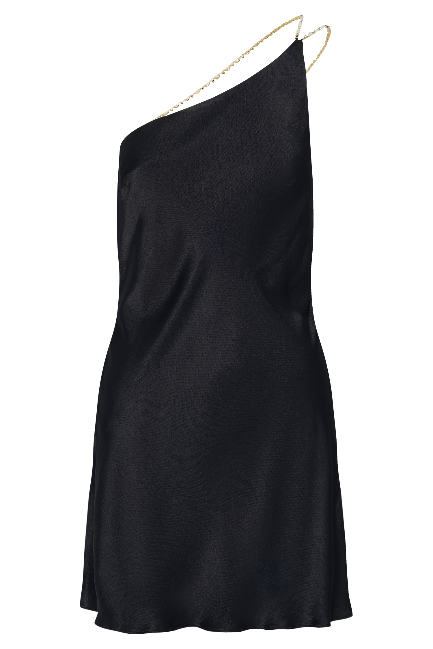 Berina One Shoulder Mini Dress With Pearl Trim - Black
