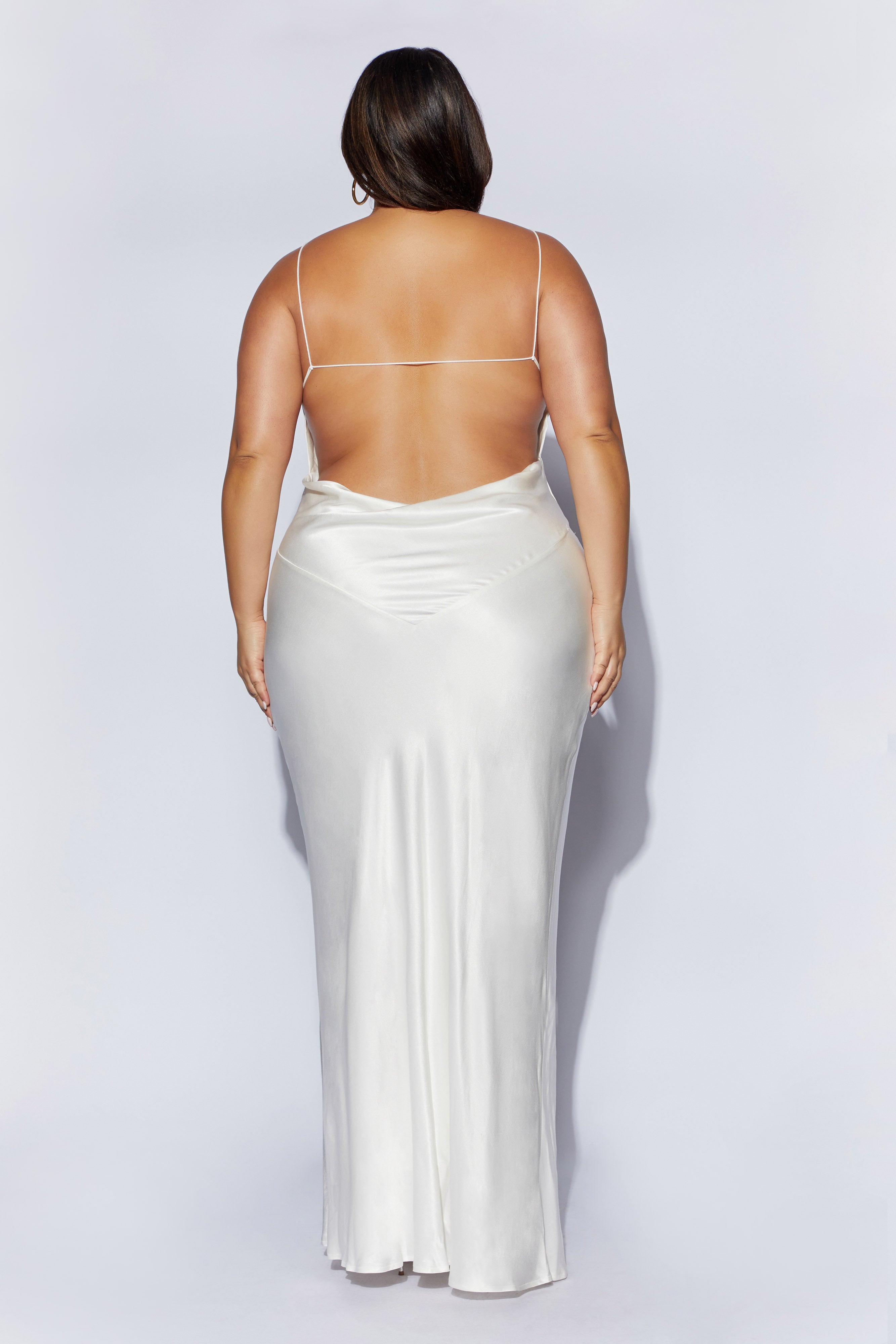 Sadie Maxi Satin Halter Ruched Slip Dress - White