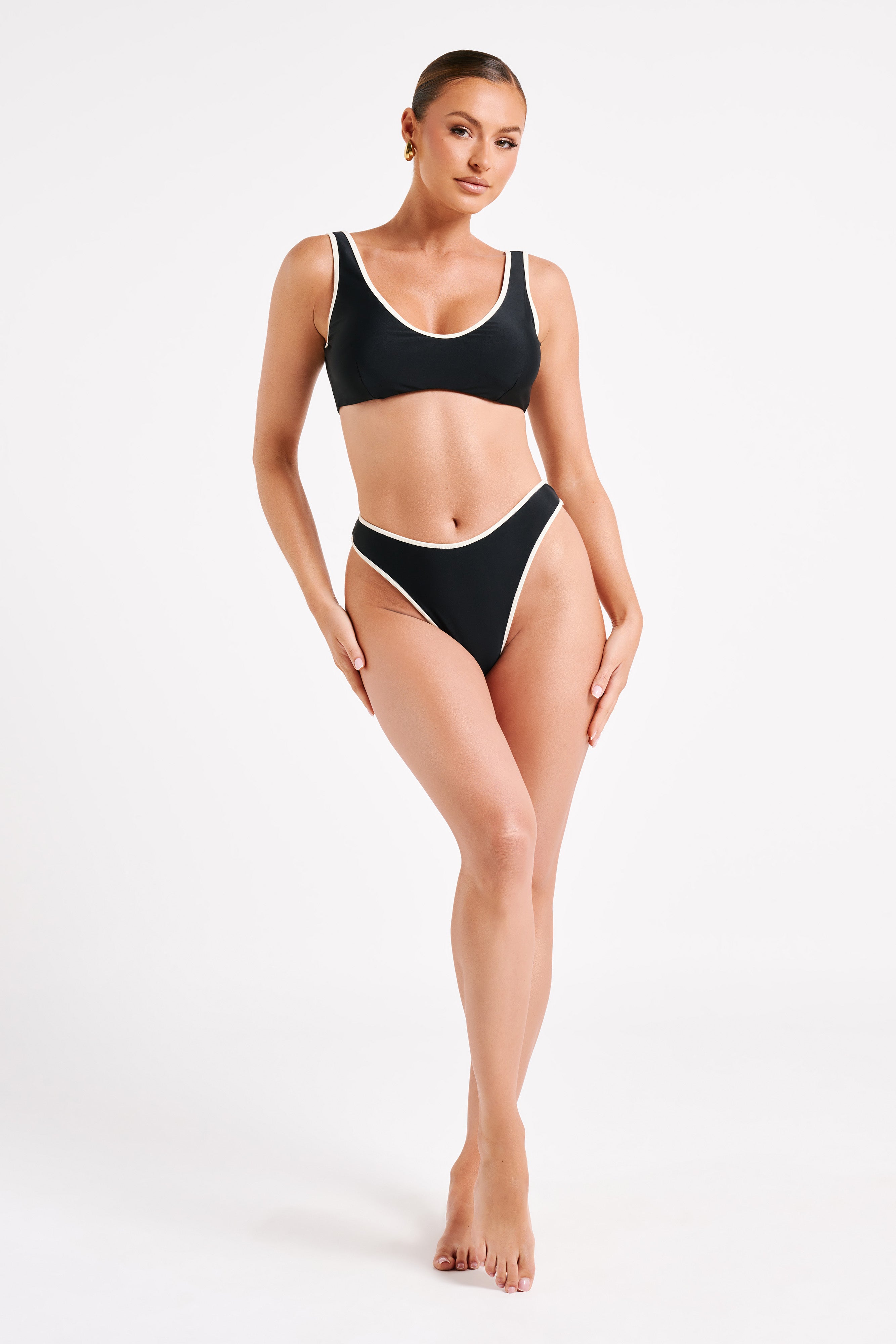 Leandra Recycled Contrast Bikini Bottom - Black