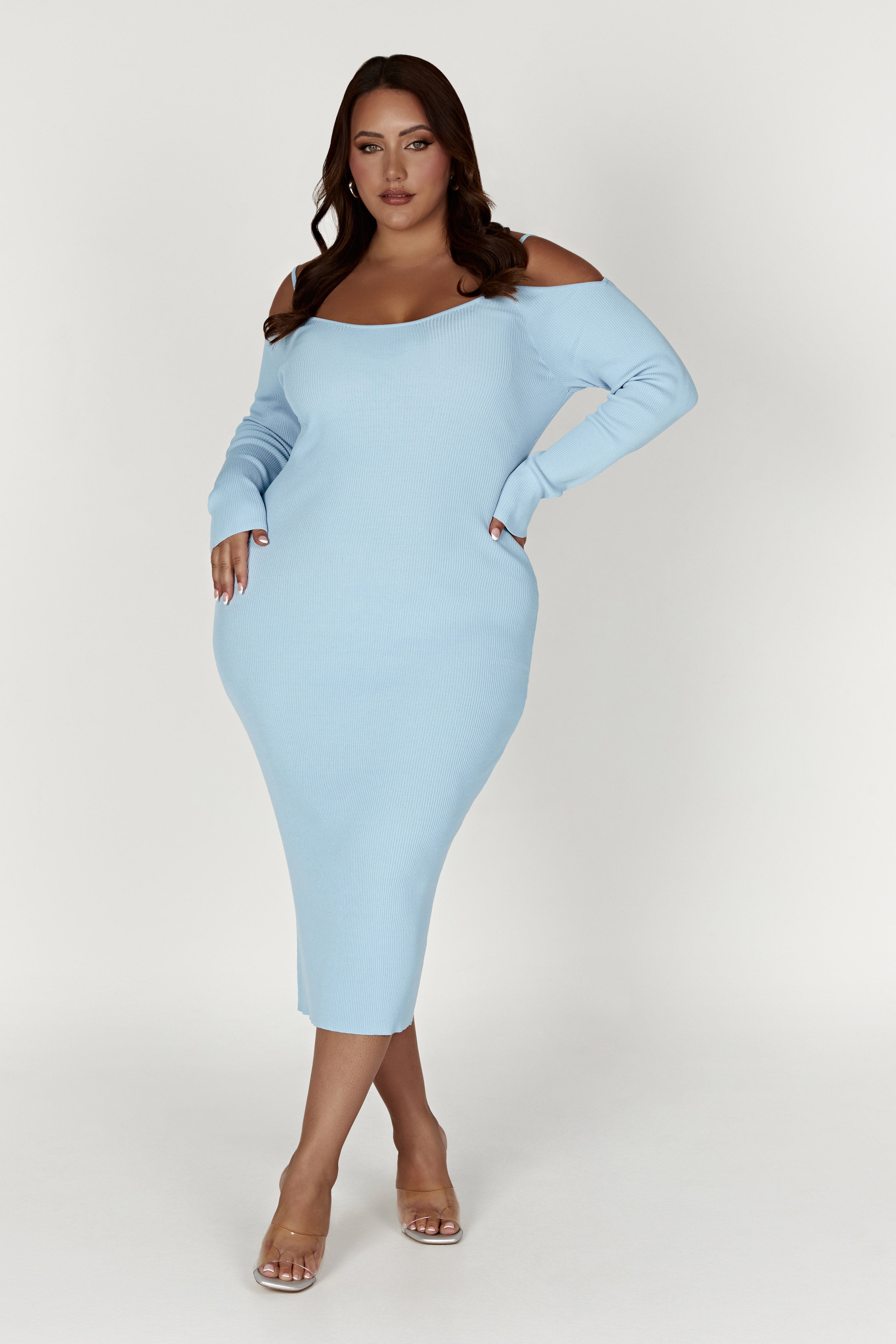 Shea Off Shoulder Knit Midi Dress - Powder Blue