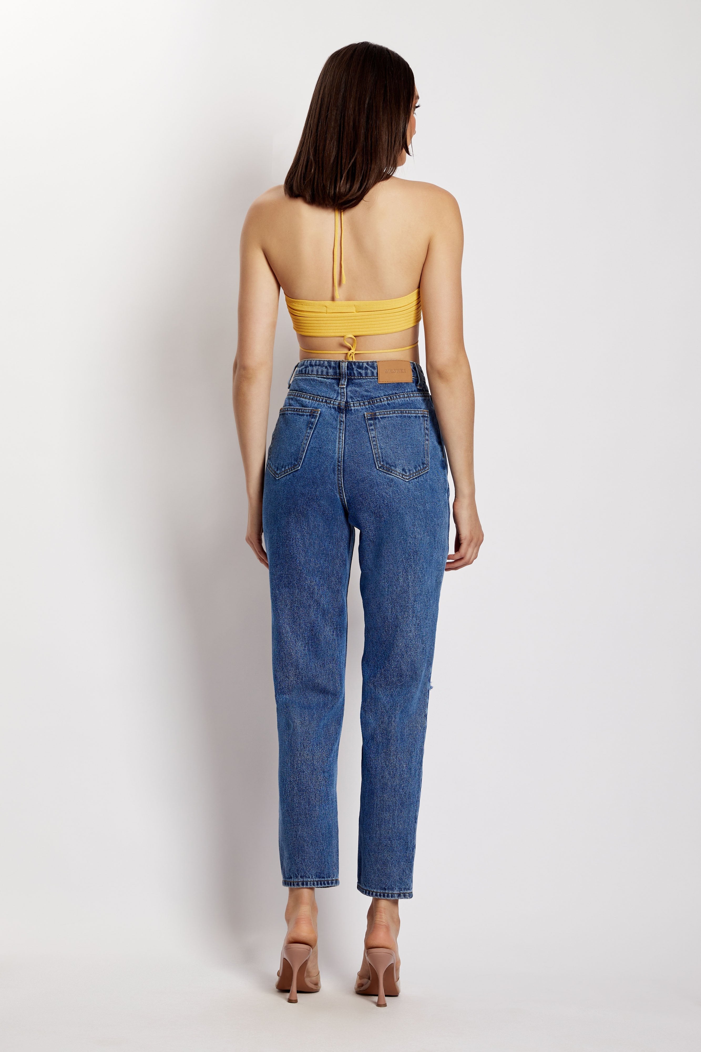 Stacey Ruched Knit Halter Top - Yellow