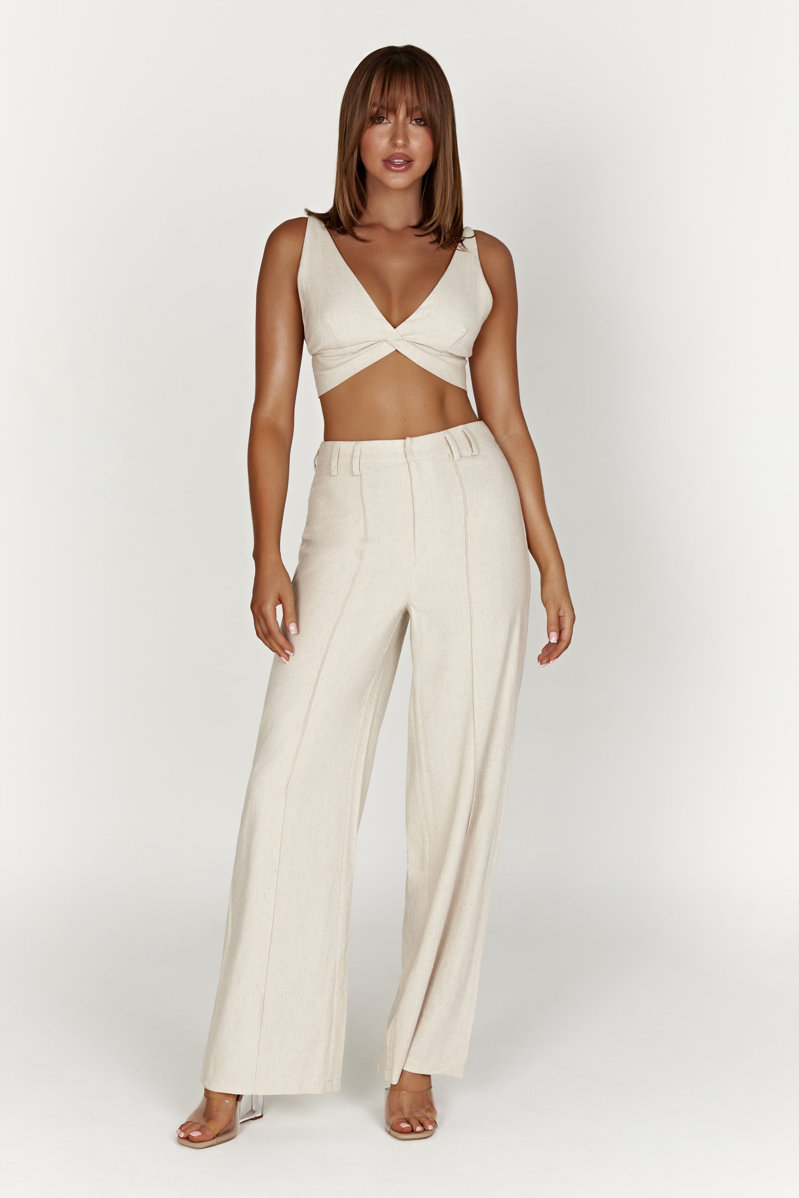 Julie Wide Leg Linen Pants - Natural