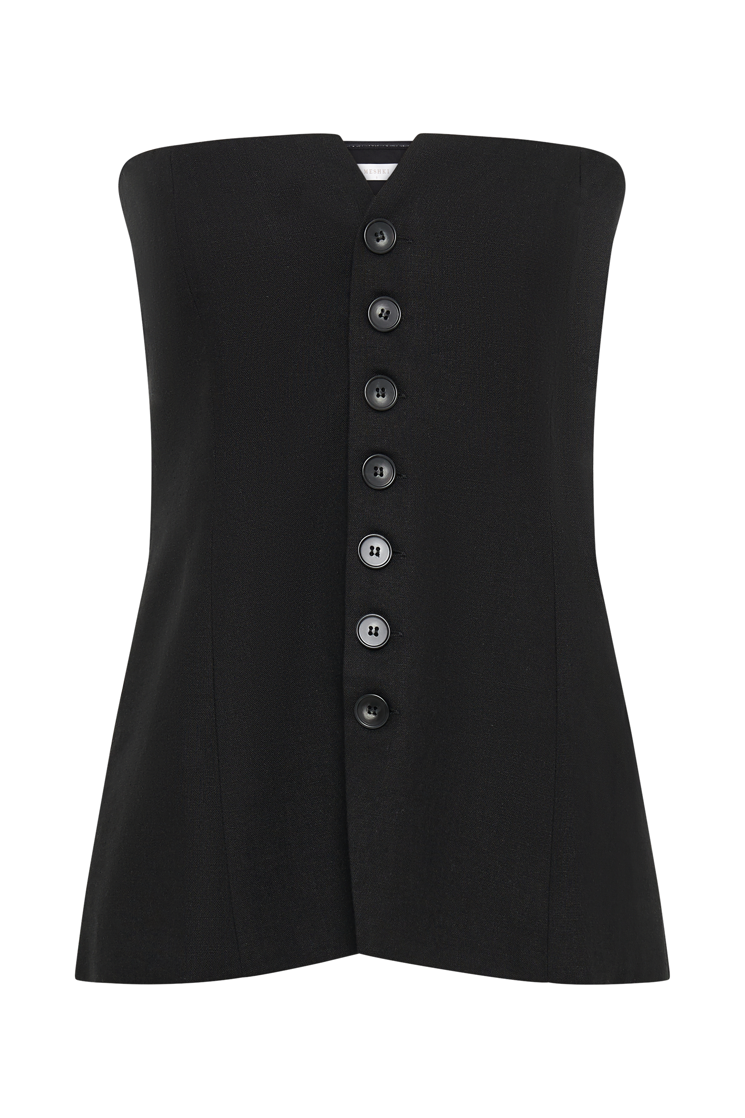 Innis Linen Longline Strapless Top - Black