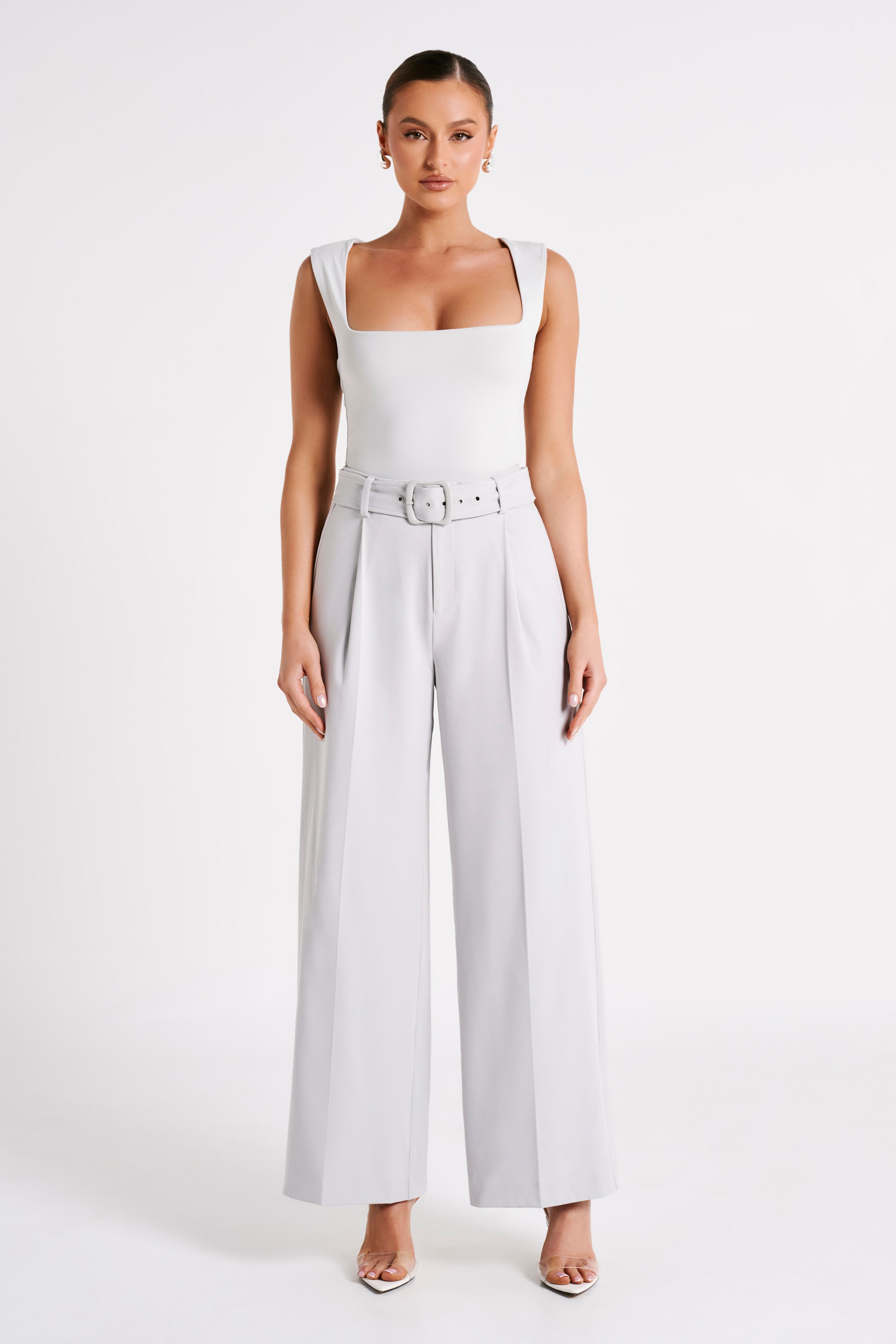 Tenley Wide Leg Suiting Pants - Ice Grey
