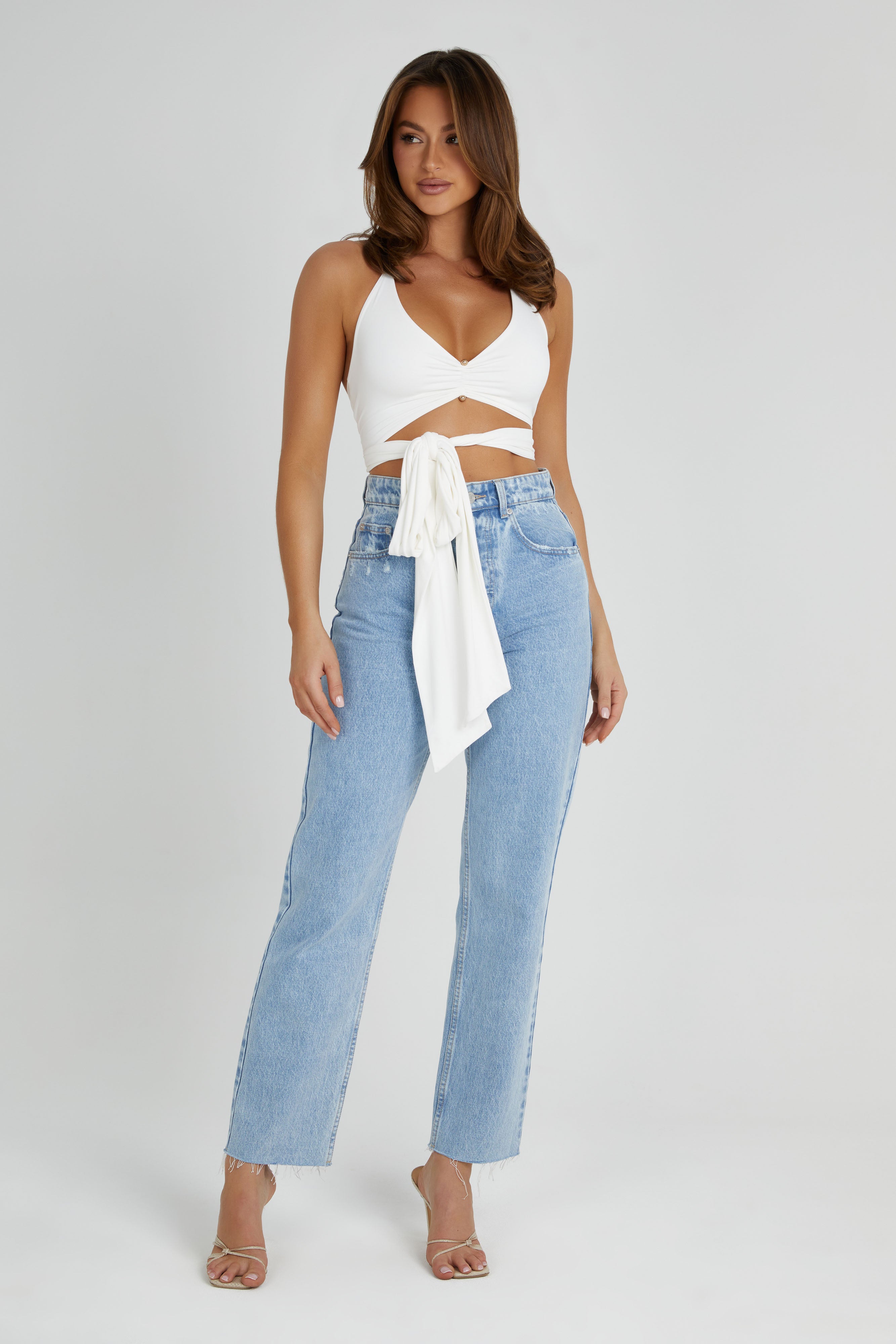 Kasia Recycled Nylon Pin Detail Wrap Top - White