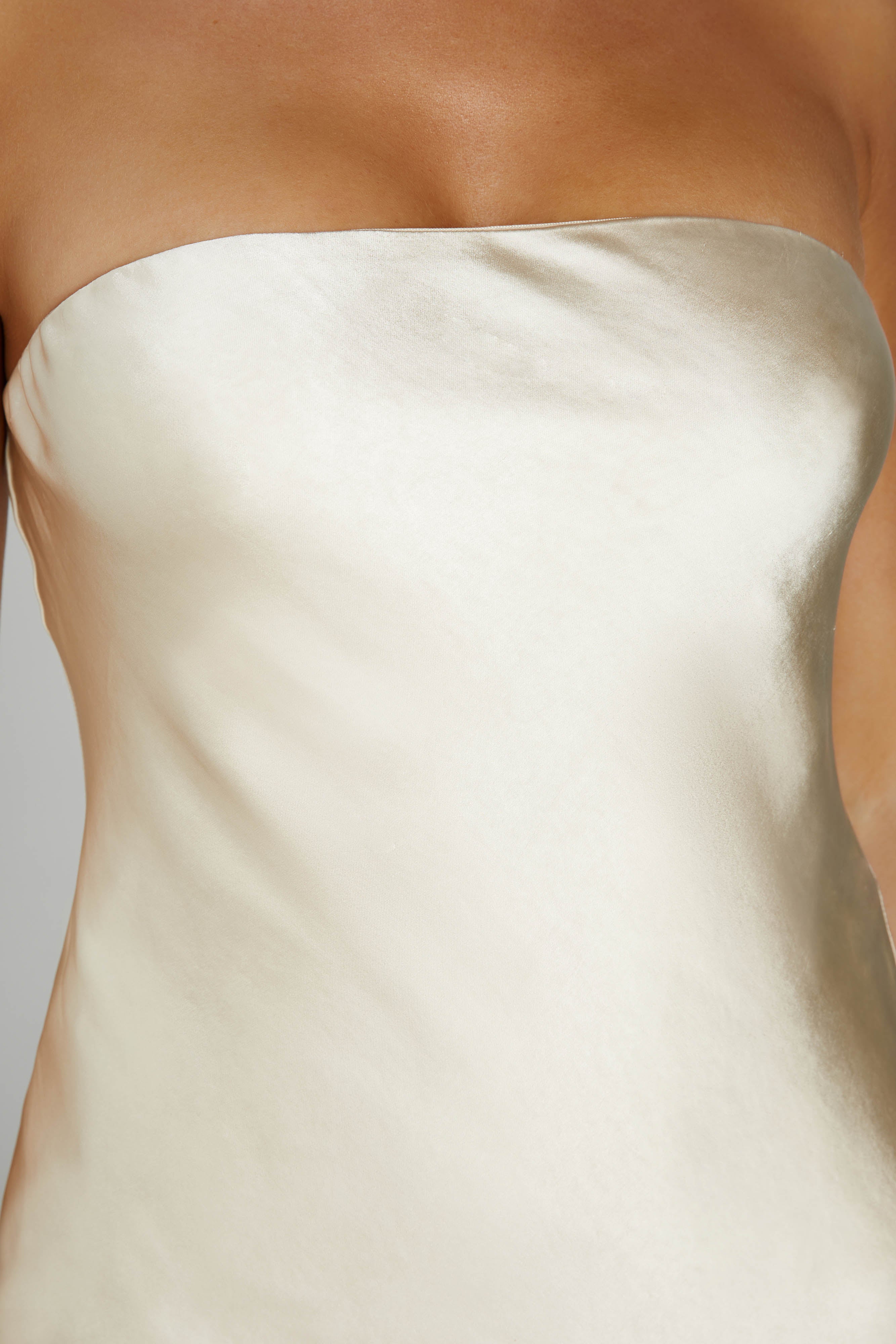 Tyler Strapless Satin Midi Dress - Gold