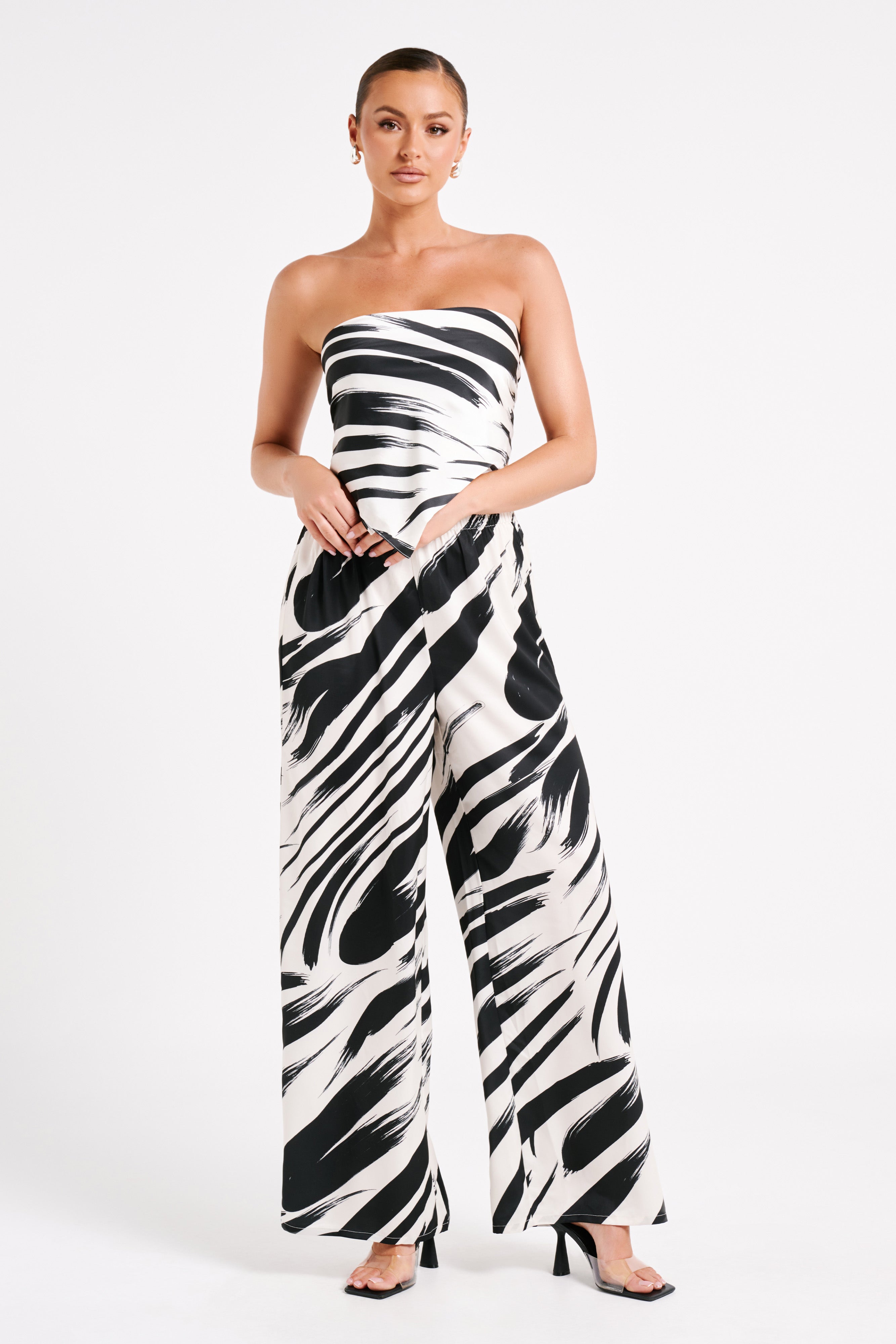 Marciela Printed Satin Straight Leg Pant - Abstract Print