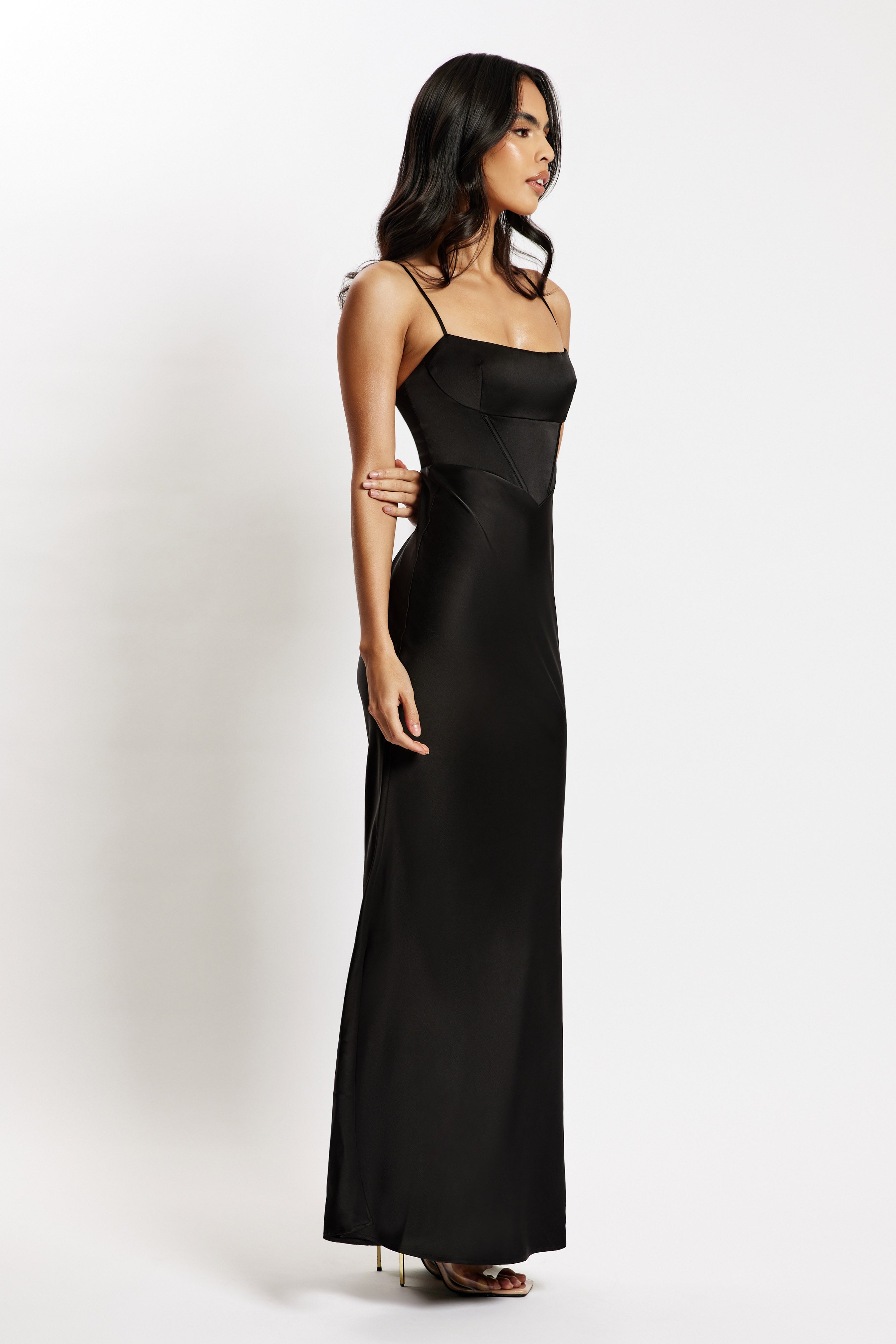 Desirie Corset Maxi Dress - Black