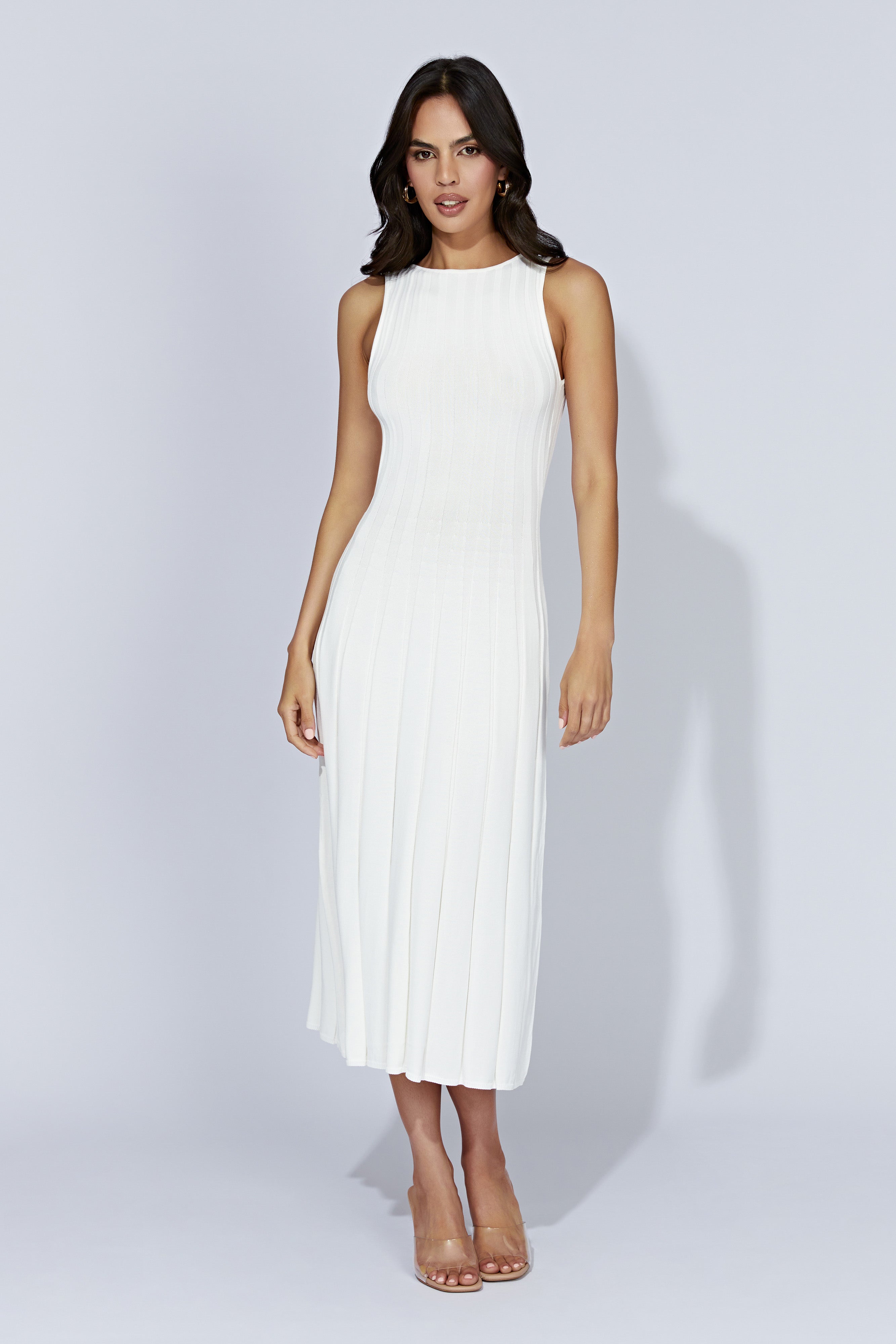 Aspen Back Keyhole Knit Midi Dress - White