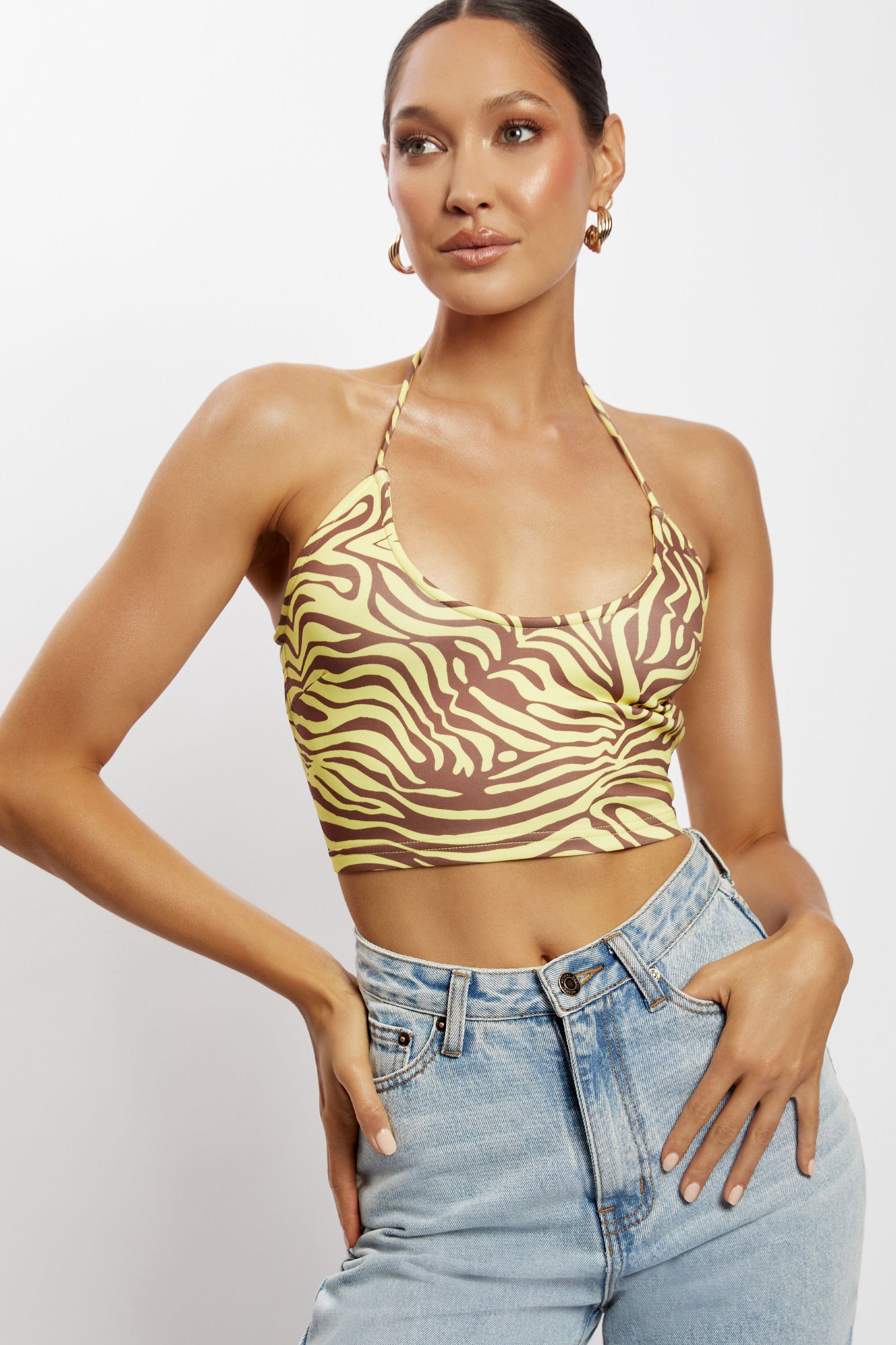 Joelle Halter Crop Top - Zebra Print