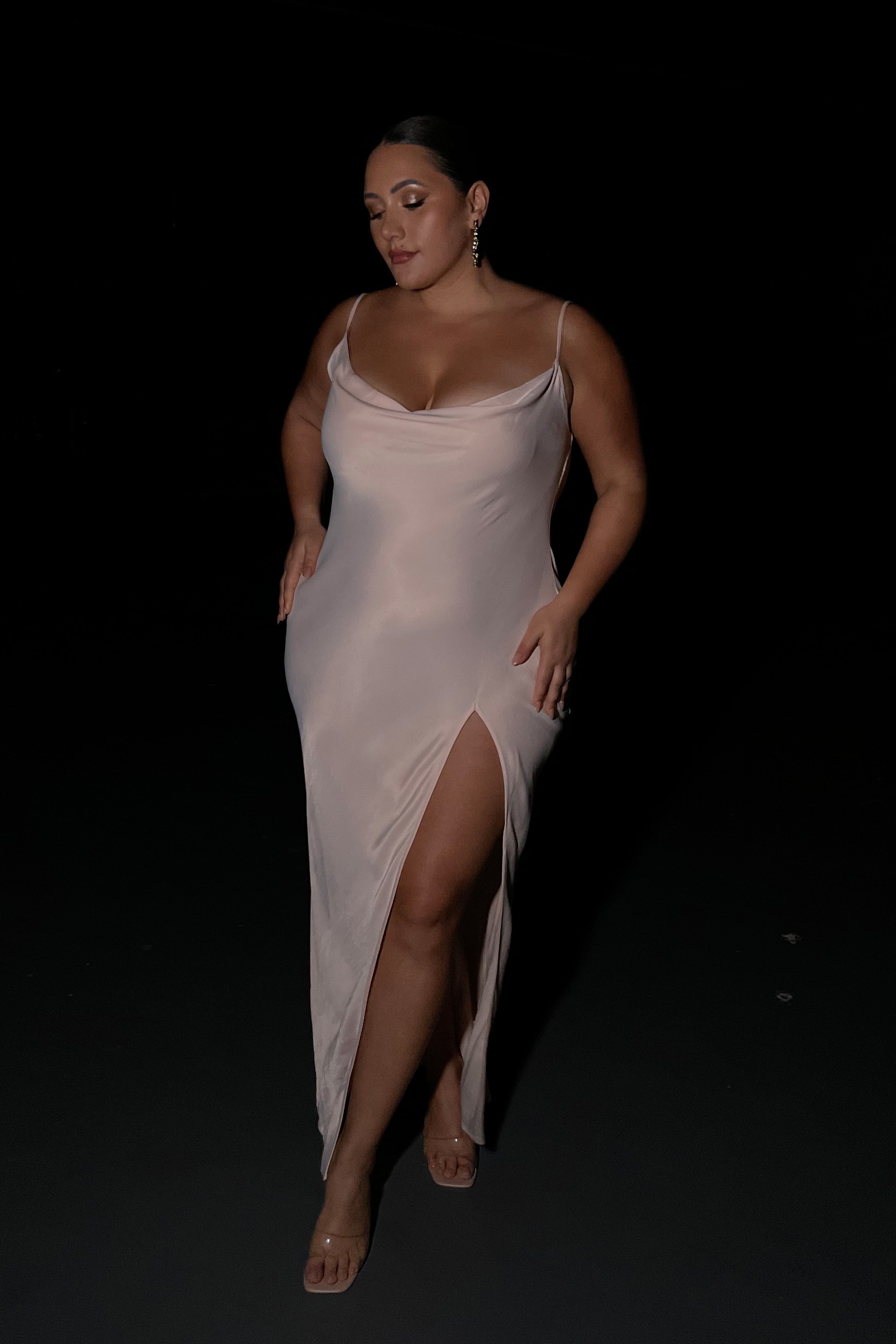 Jade Cowl Neck Backless Maxi Dress - Apricot