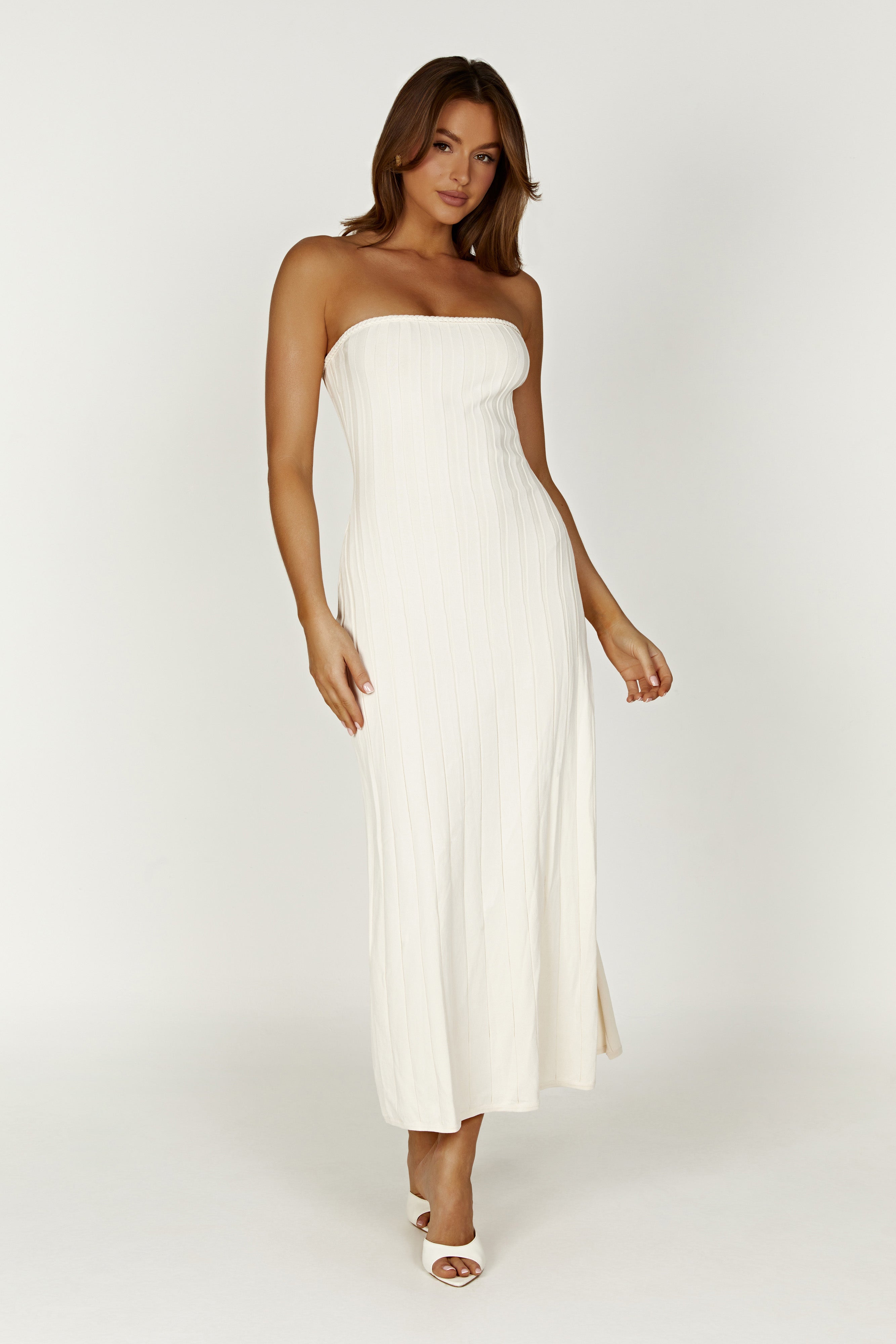 Dolce Extreme Rib Strapless Midi Dress - Ivory