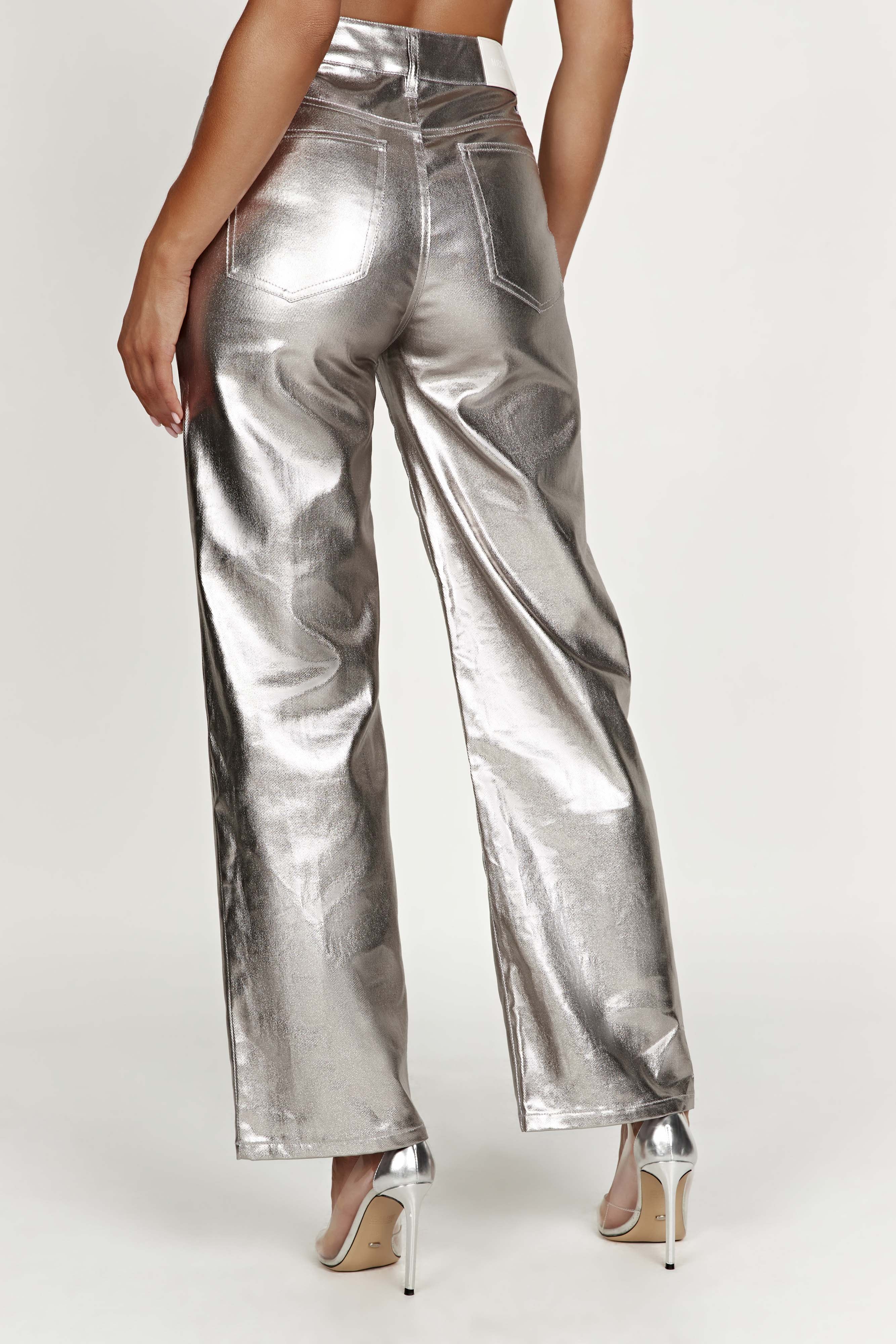 Minnie Metallic Straight Jean - Silver