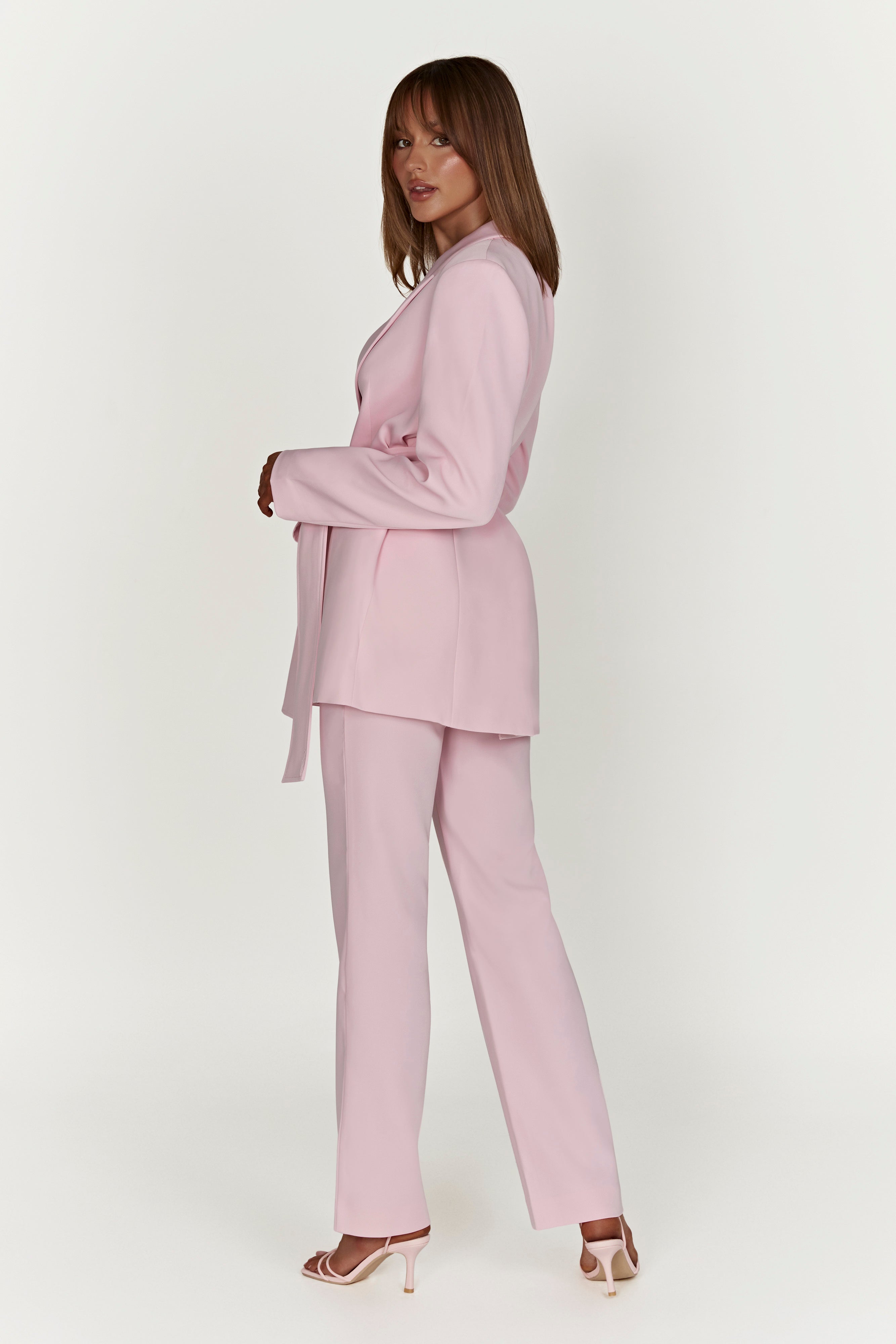 Arna Oversized Belted Blazer - Blush Pink