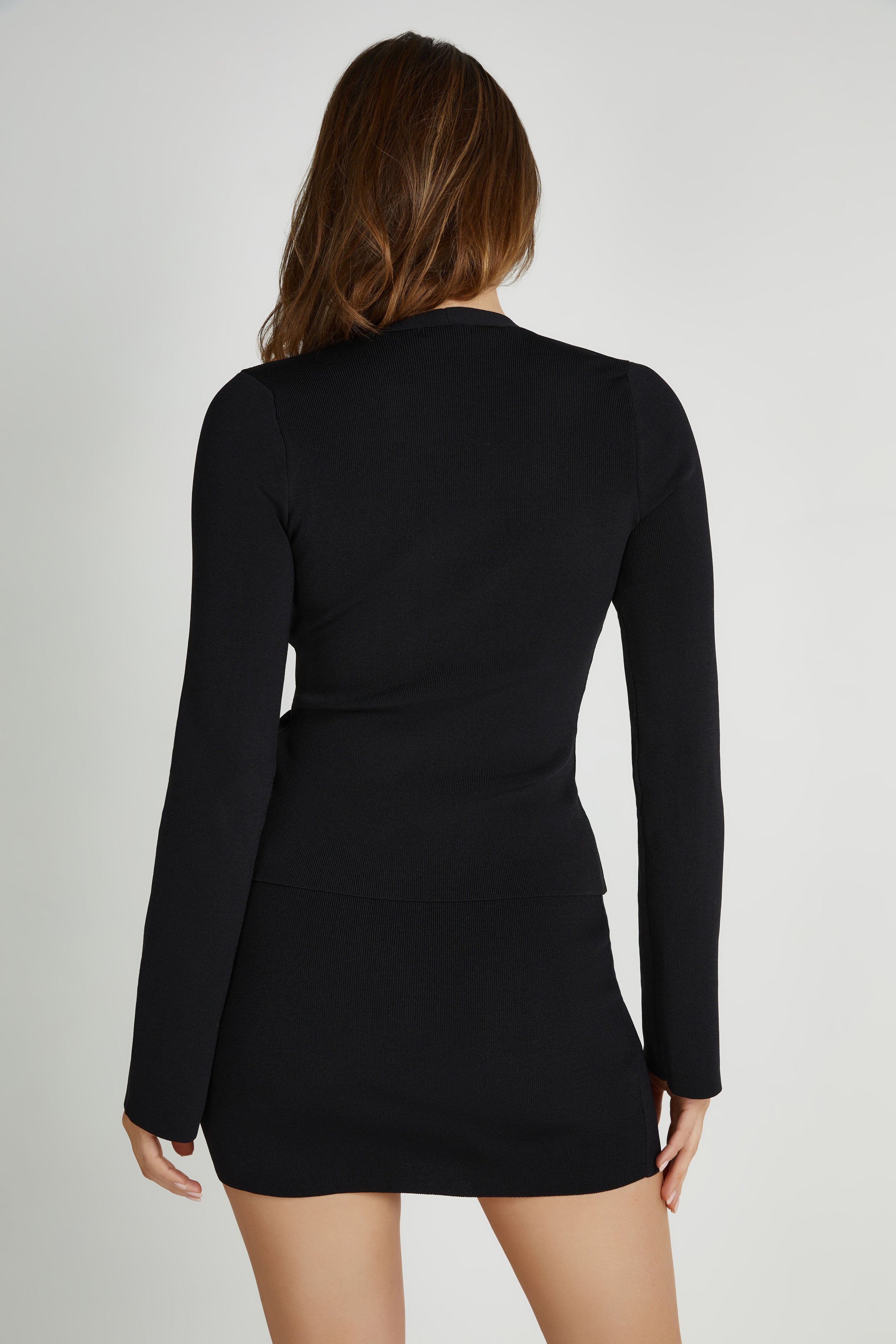 Carol Knit Twist Long Sleeve Top - Black