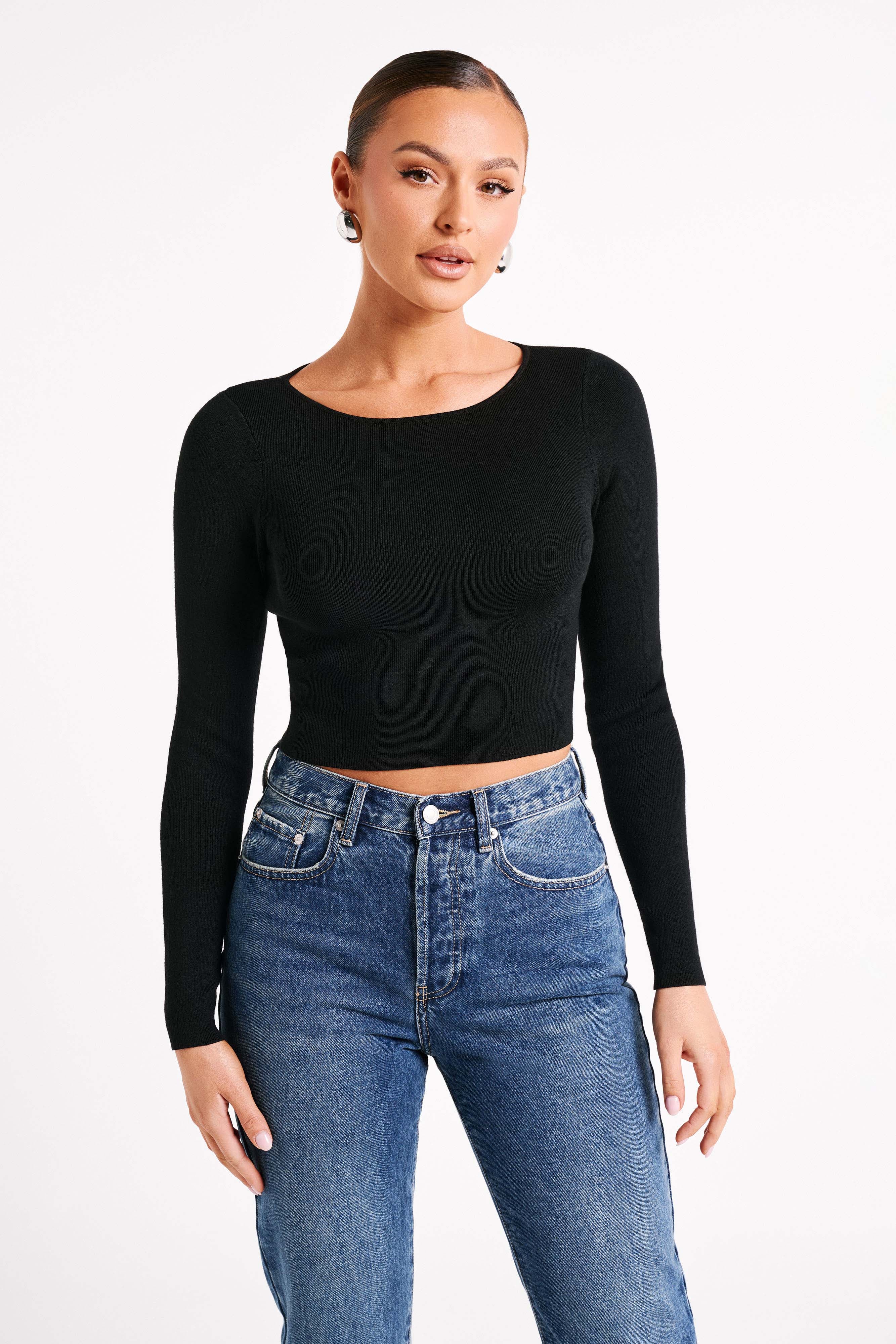 Haisley Long Sleeve Knit Top - Black