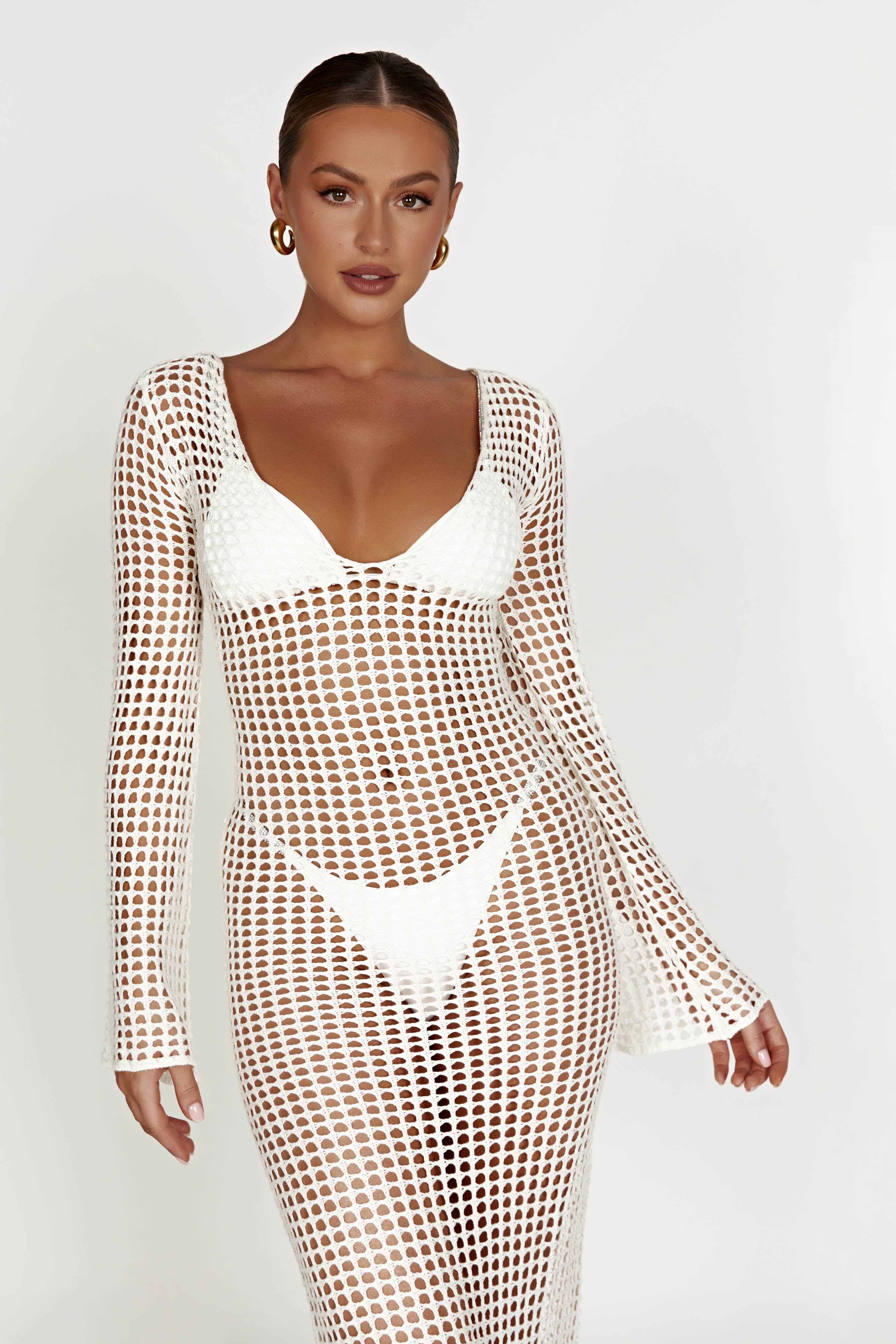 Murphy Long Sleeve Crochet Maxi Dress - White