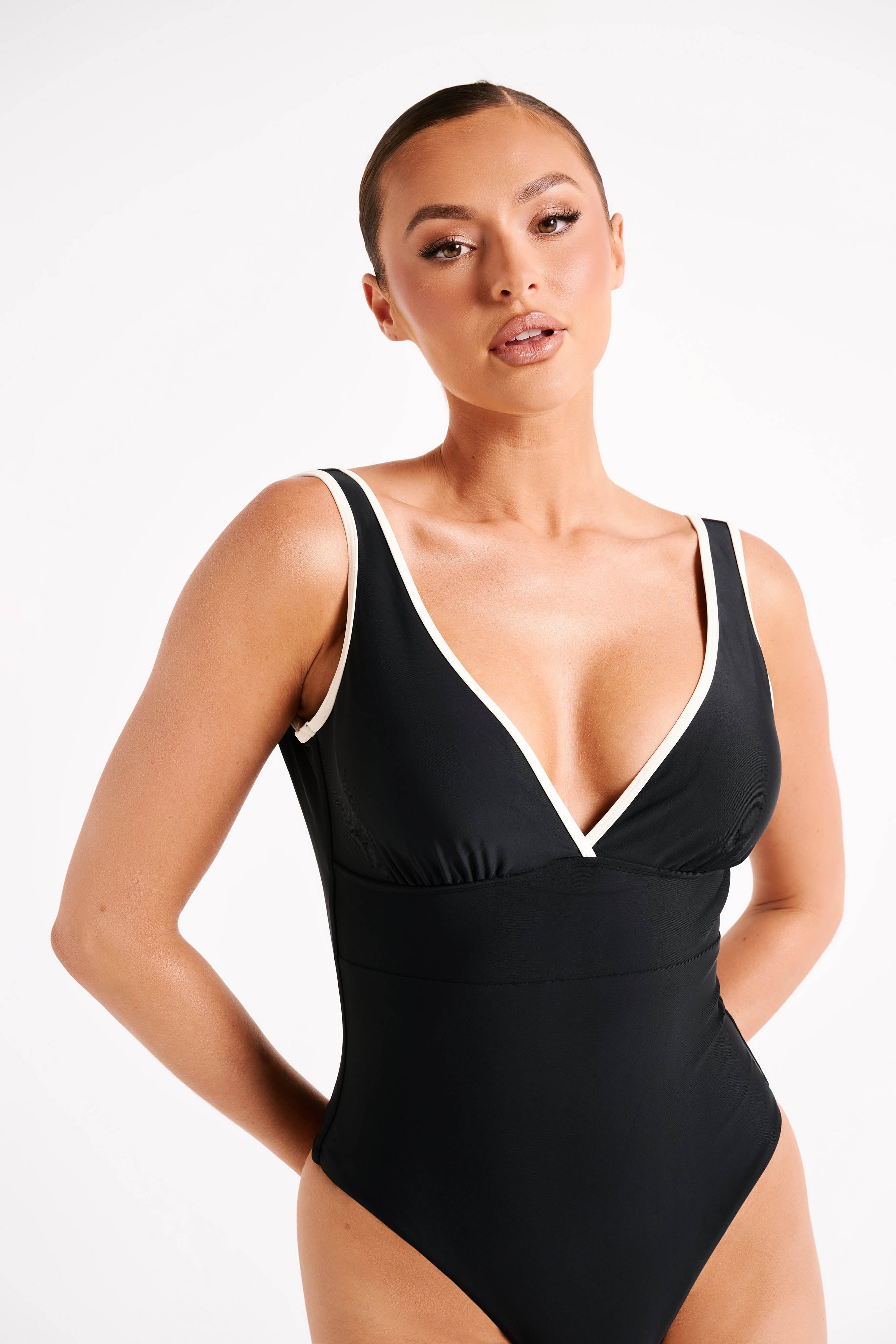 Emelia Recycled Contrast One Piece - Black