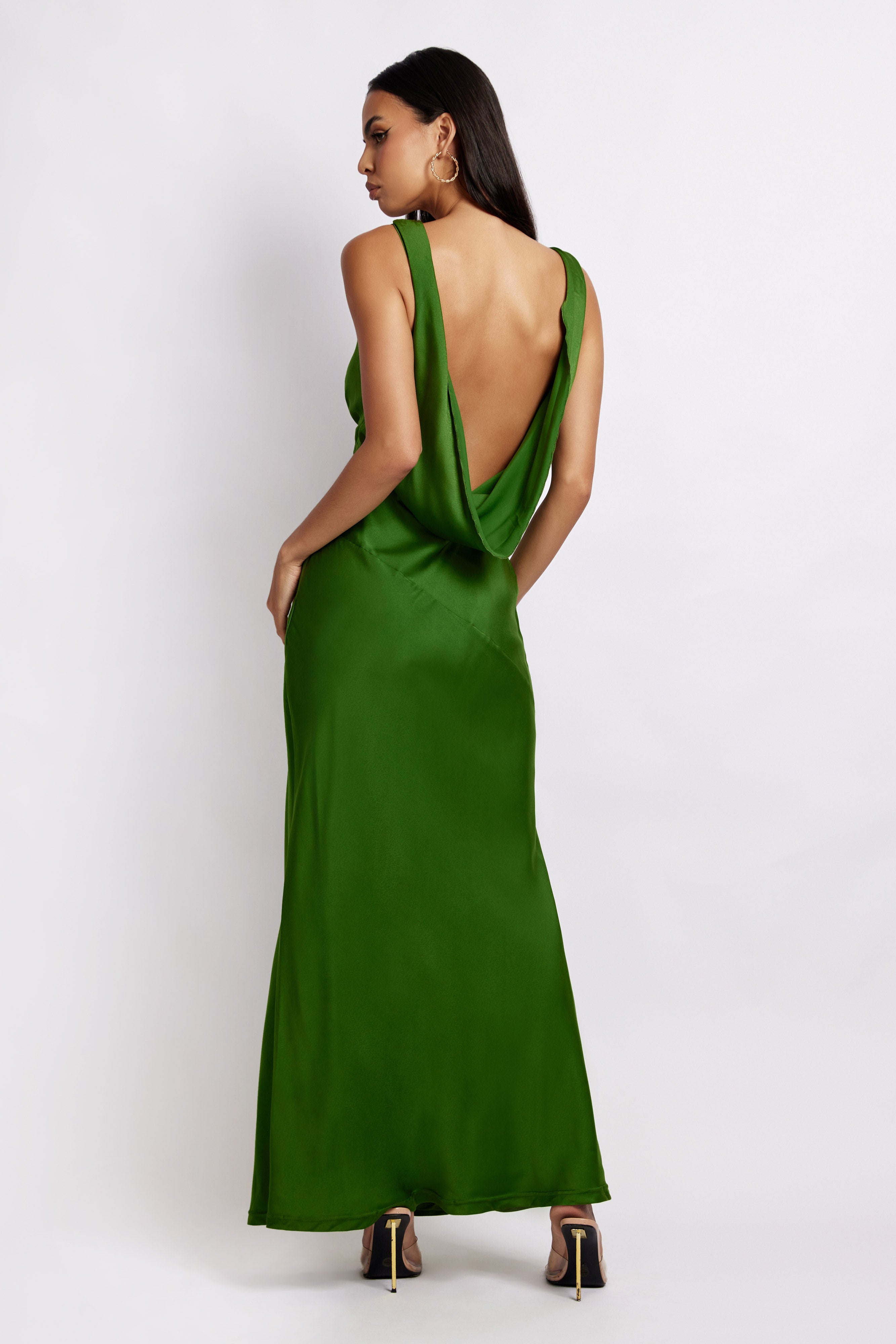 Nadia Maxi Satin Dress With Back Cowl - Emerald