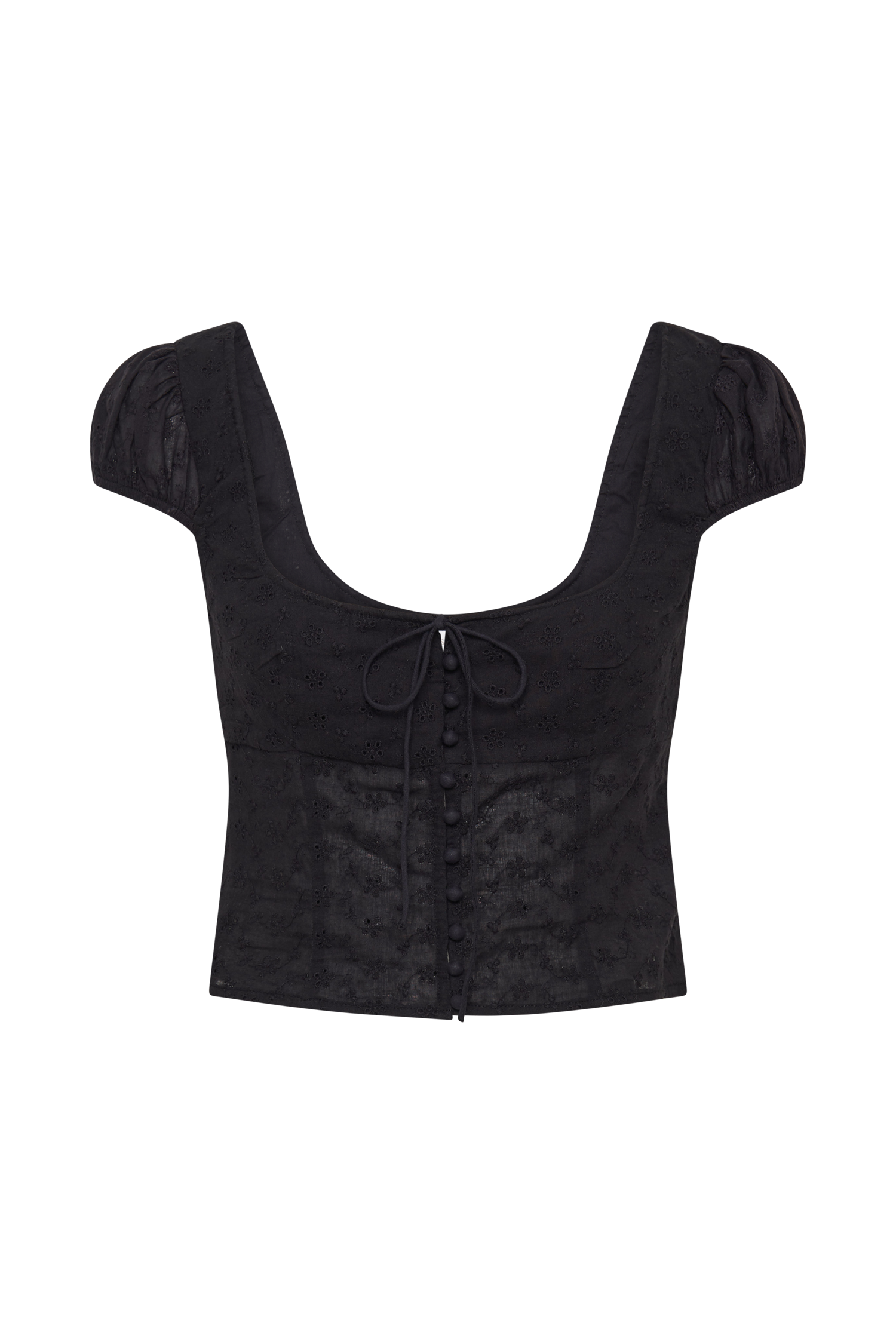Cressida Cotton Anglaise Puff Sleeve Top - Black