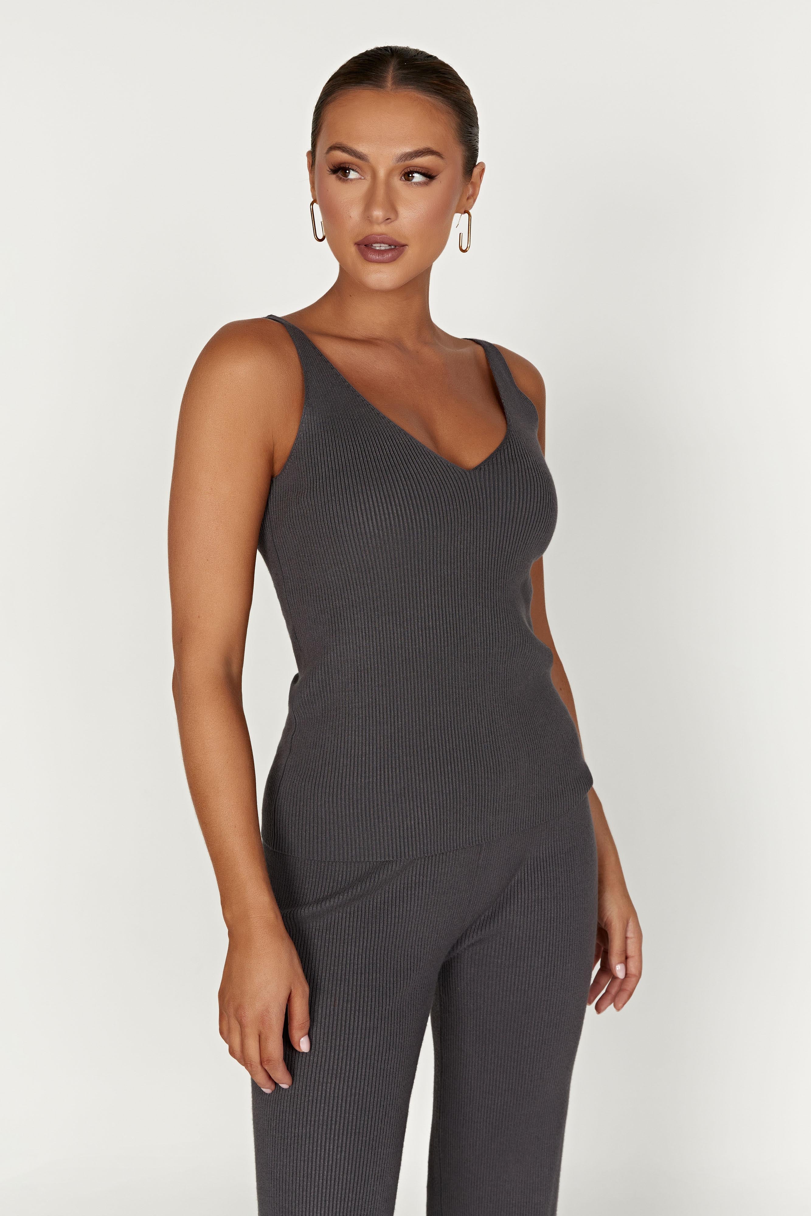 Alicia Sleeveless Knit Top - Charcoal