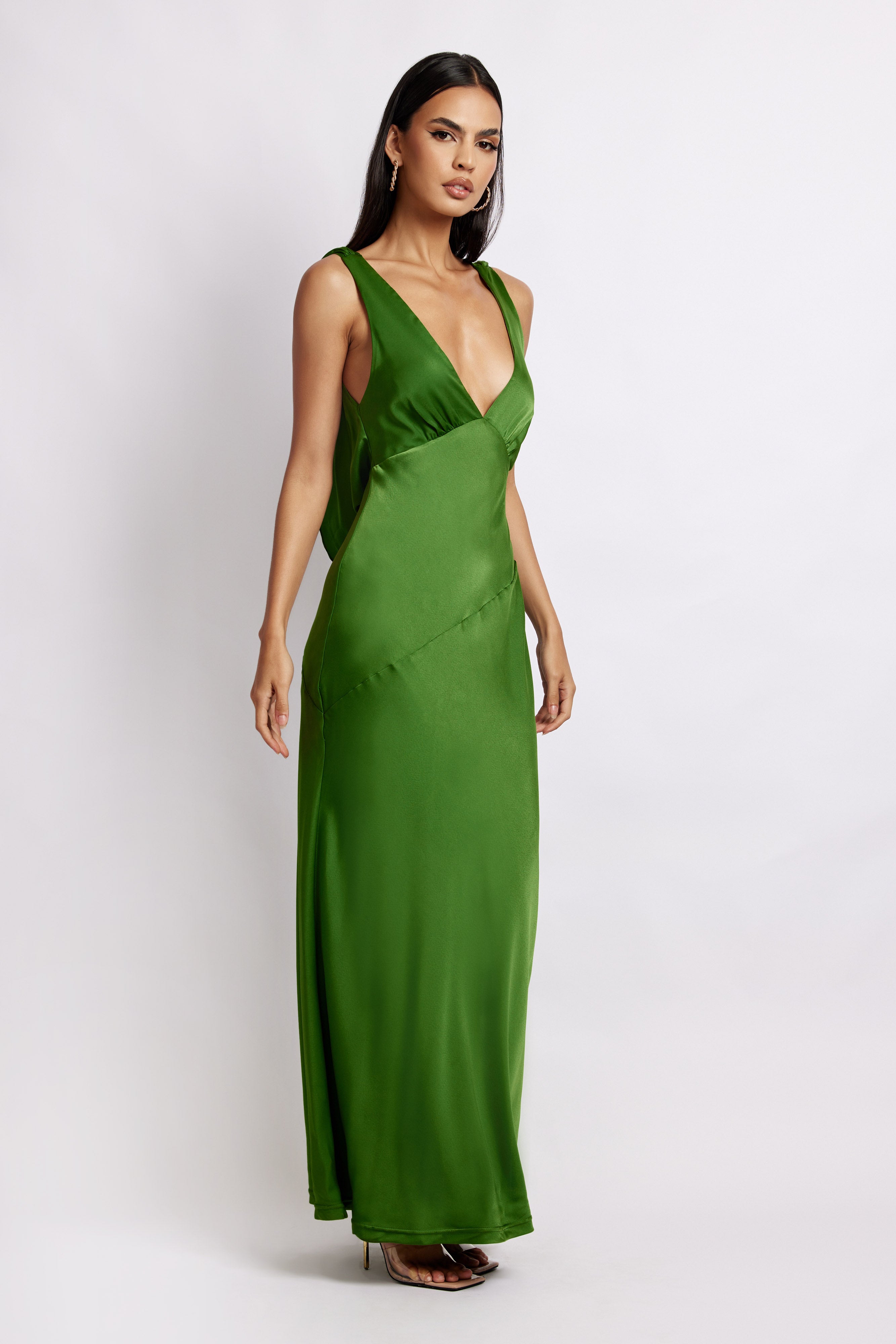 Nadia Maxi Satin Dress With Back Cowl - Emerald