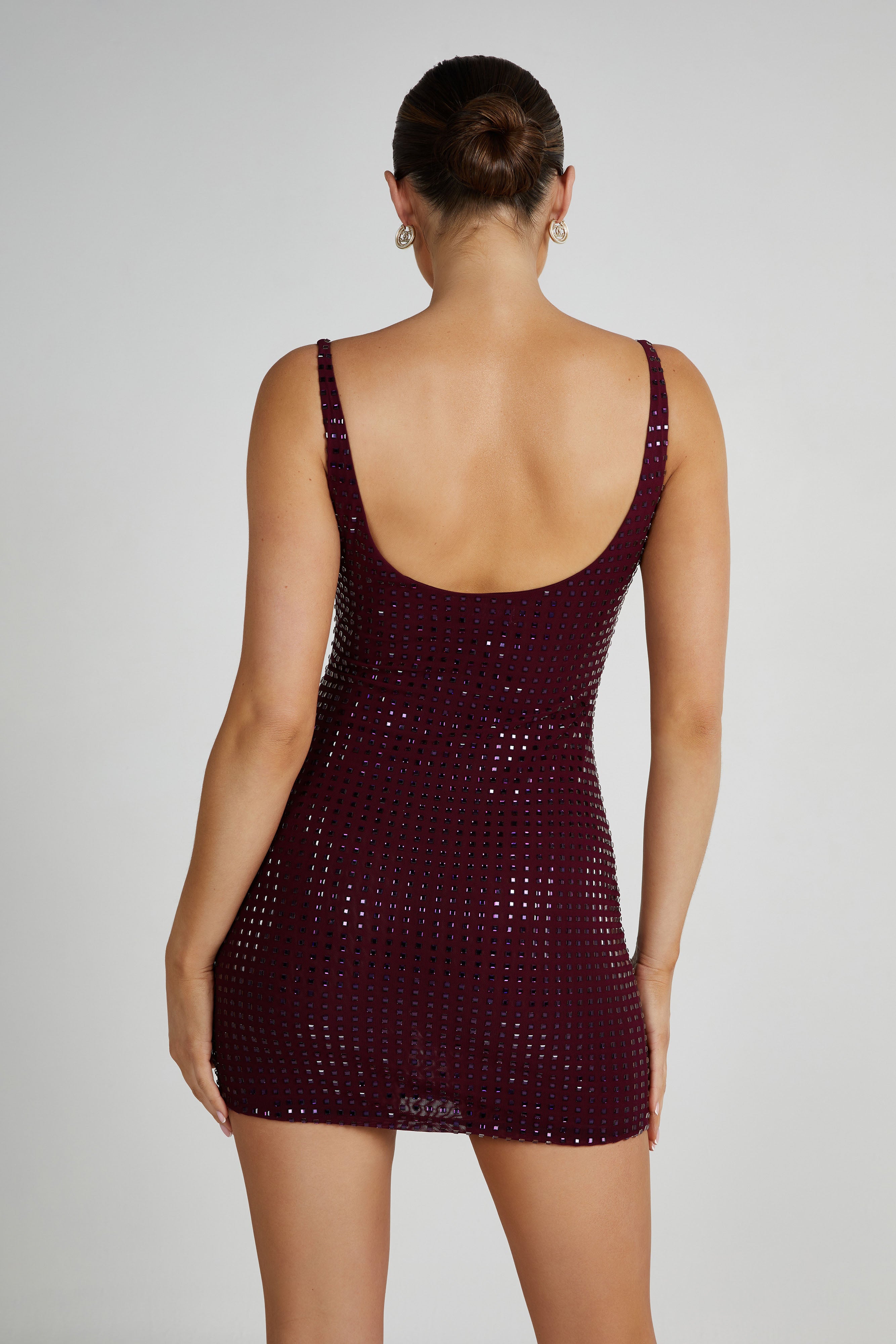 Presley Square Diamante Mini Dress - Berry