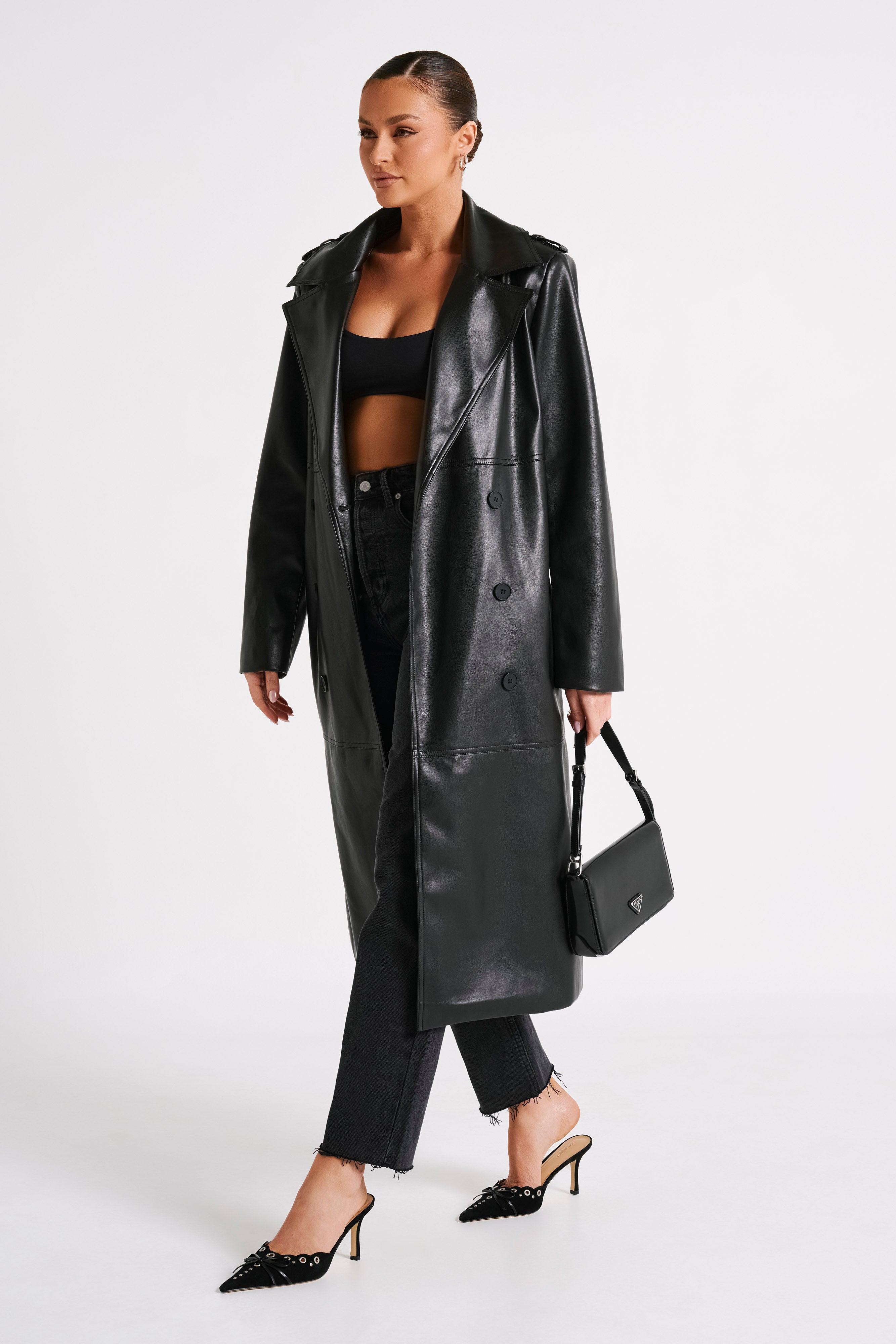 Lexington Pu Trench Coat - Black