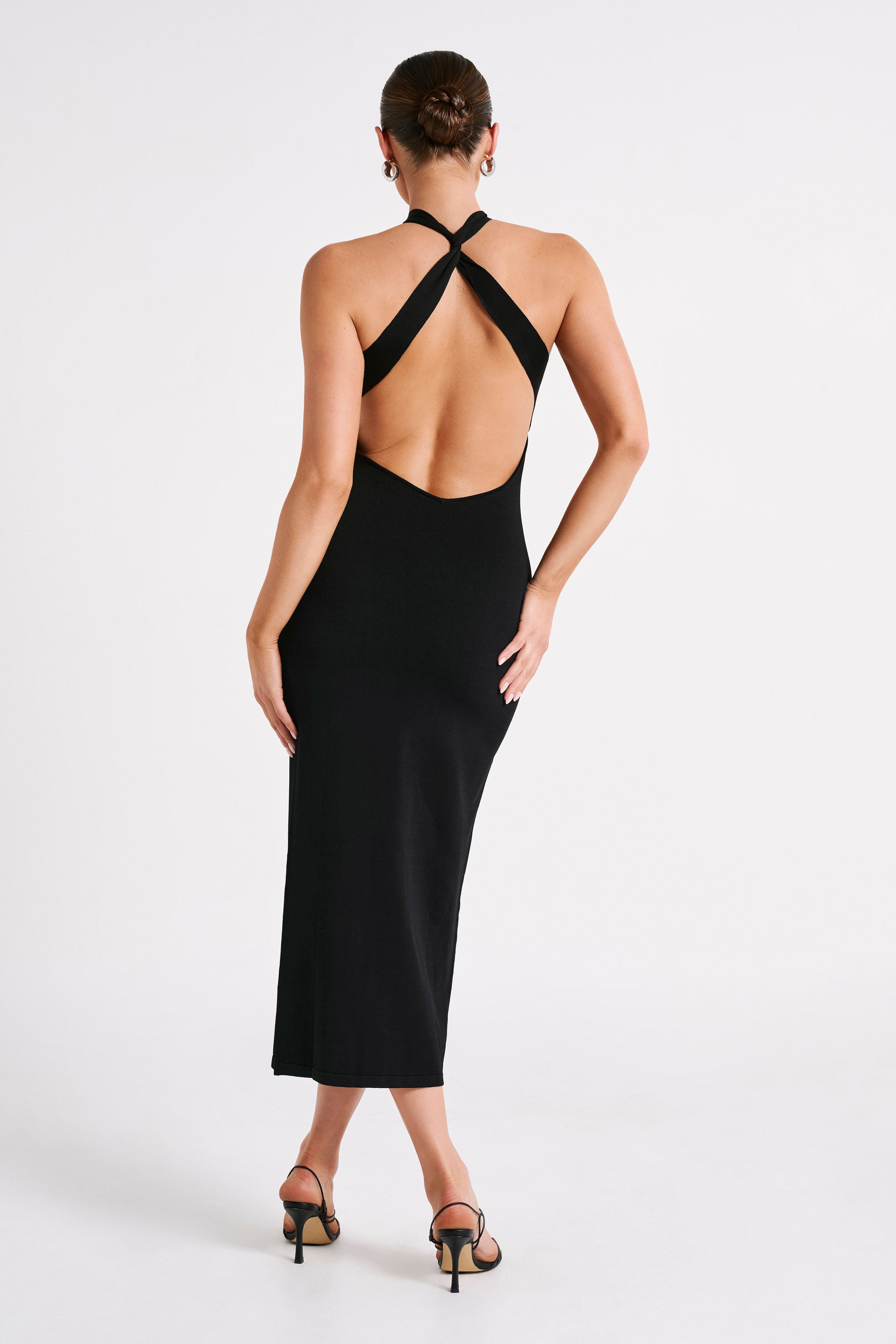 Sarai Halter Neck Knit Midi Dress - Black